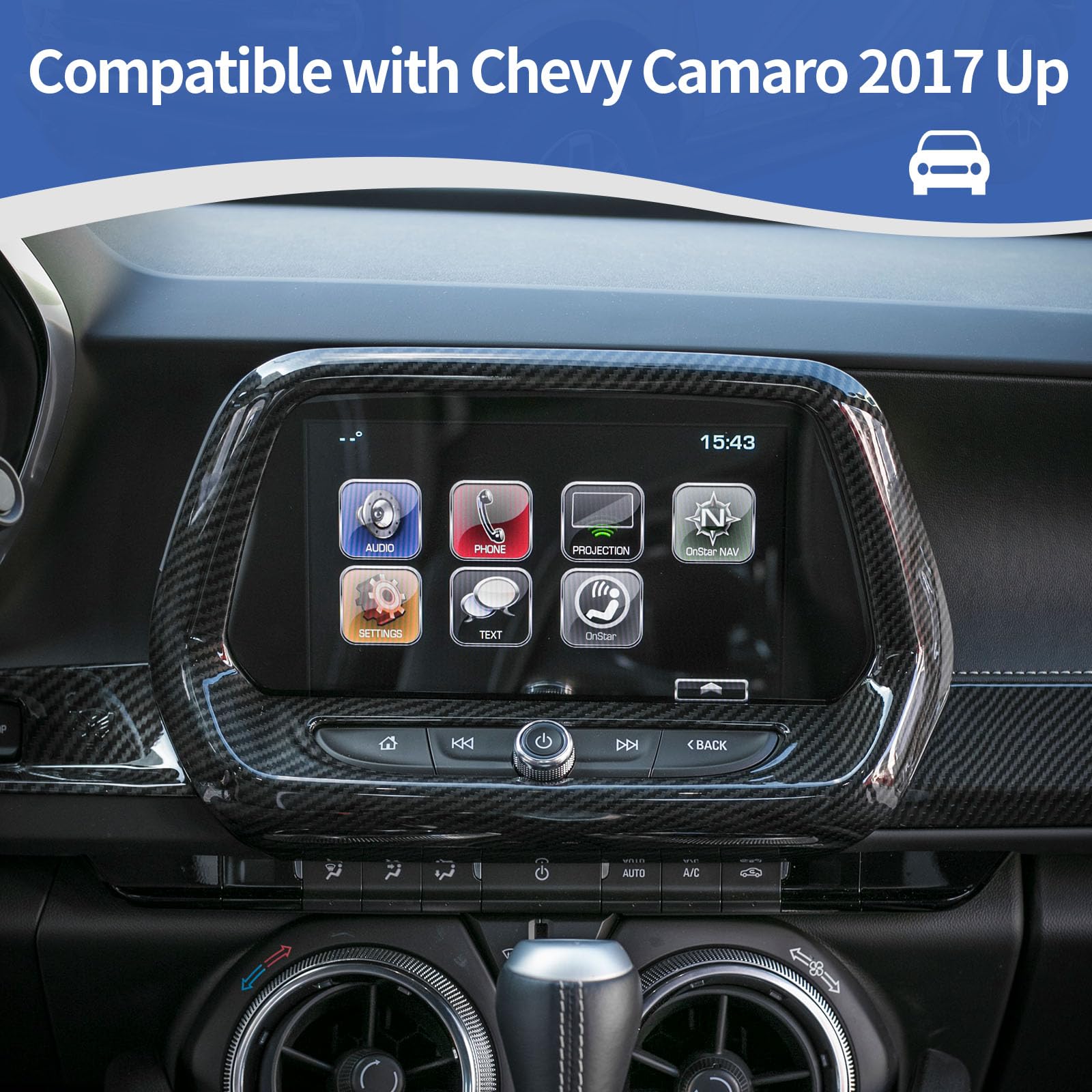 Rt-Tcz For Camaro Carbon Fiber Interior Accessories, Navigation Display Screen Trim Cover For Chevy Camaro 2017-2023 Large Scree