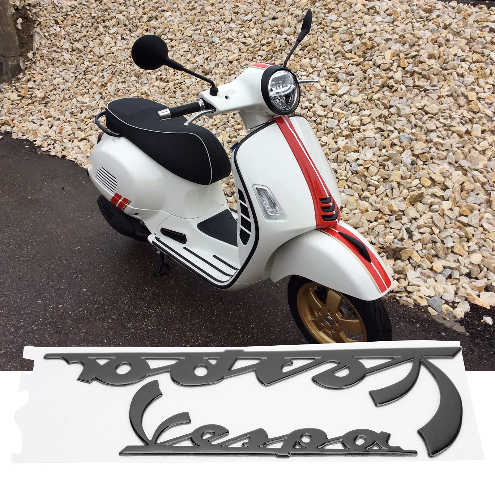 Fydun Motorcycle Emblem Stickers, 3?Dimensional Reflective Resin Decal Stickers for Vespa GTS300 LX125 LX150 IE Primavera 300 LX