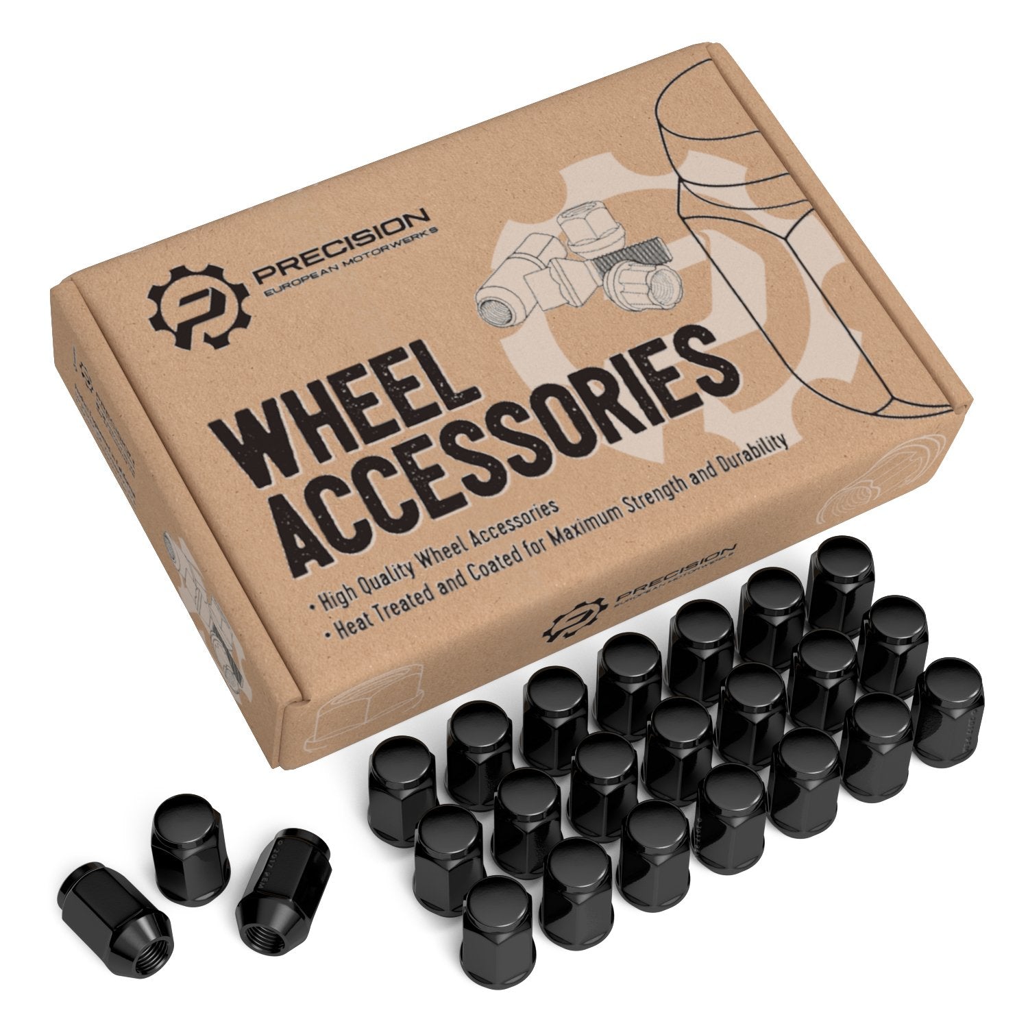 24pcs Black 12x1.5 Metric Wheel Lug Nuts - Closed End Bulge Conical Taper Acorn Cone Seat - 1.4 inch Length - Installs with 19mm