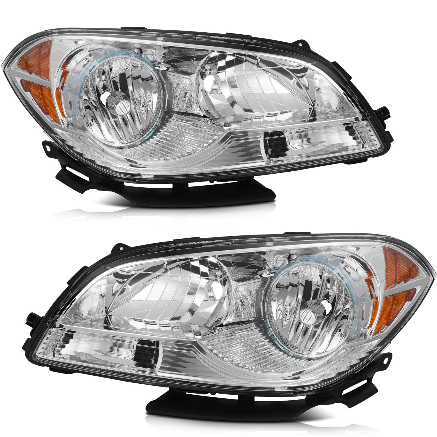 LBRST Headlight Assembly Fit 2008-2012 for Malibu Driver & Passenger Side Headlight Chrome Housing Amber Reflector 25984638