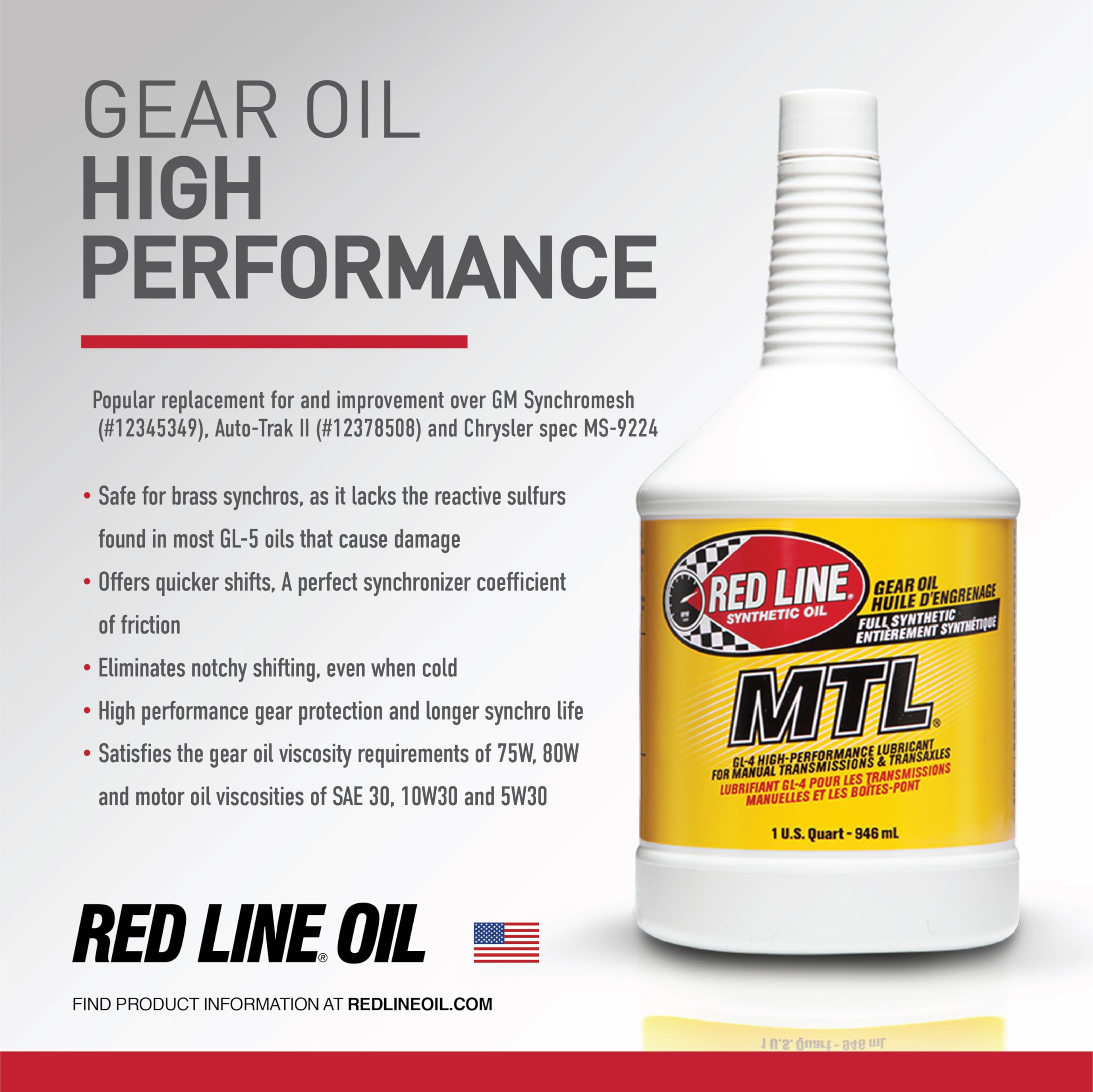 Red Line 50206 Sae 75W80 Api Gl-4 Manual Transmission And Transaxle Lubricant (Mtl) Car Gear Oil - 5 Gallon Pail