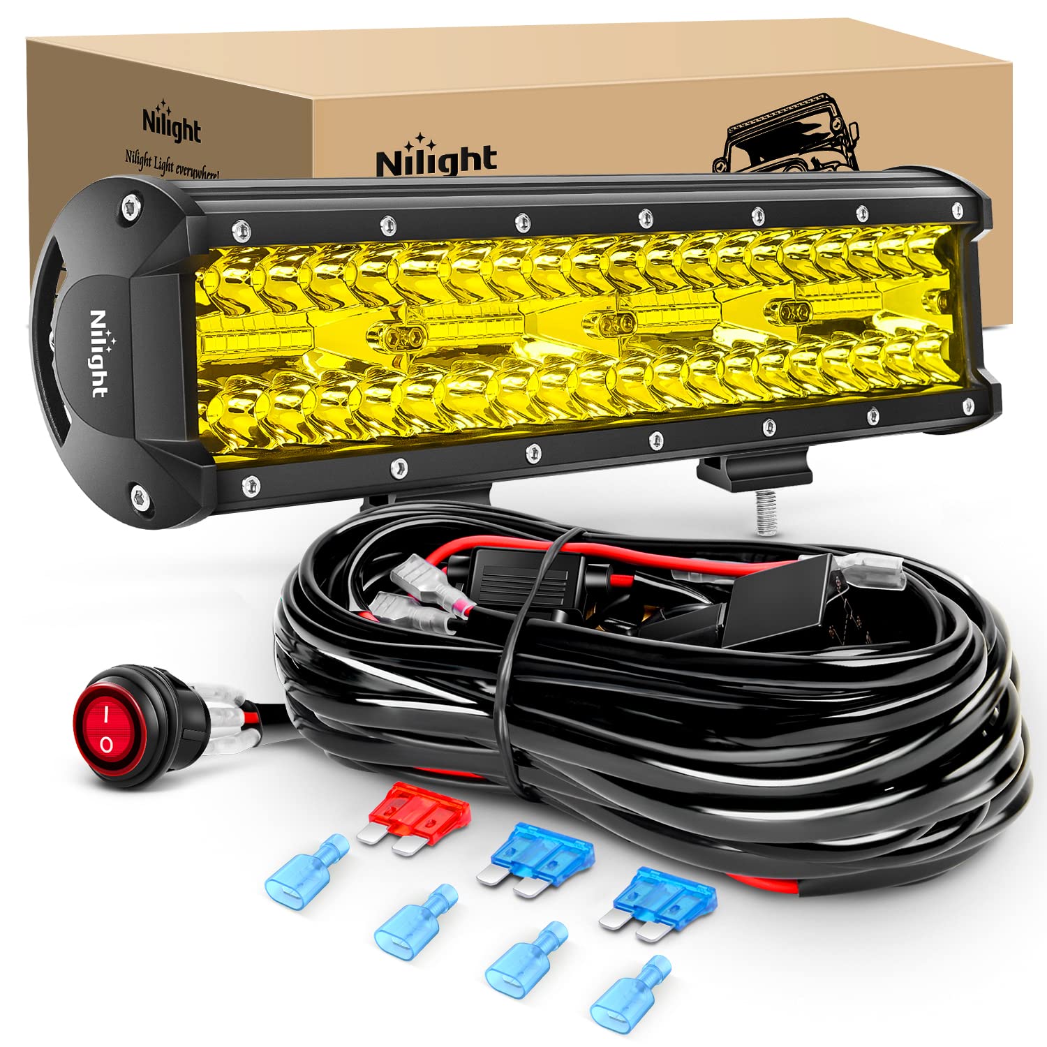 Nilight 12Inch Amber Led Light Bar 240W Triple Row Spot Flood Combo Led Off Road Lights For Truck Car Atv Suv Cabin Boat With 16