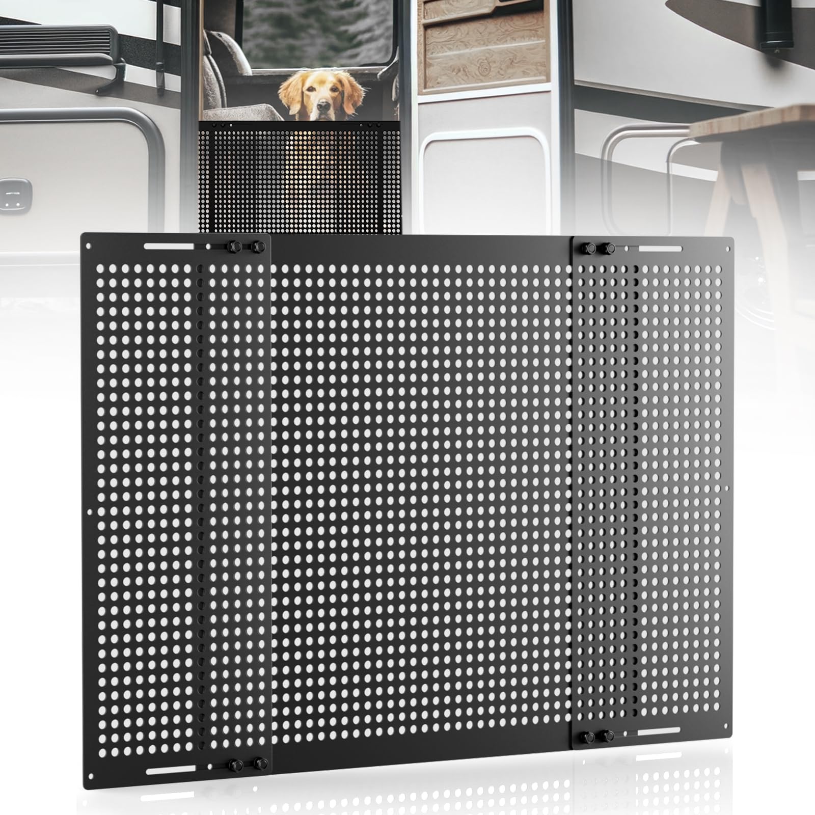 Premium Adjustable RV Entry Screen Door Grille, Adjusts from 22- 31.5, Aluminum Alloy Protector Guard for RV, Camper- Black