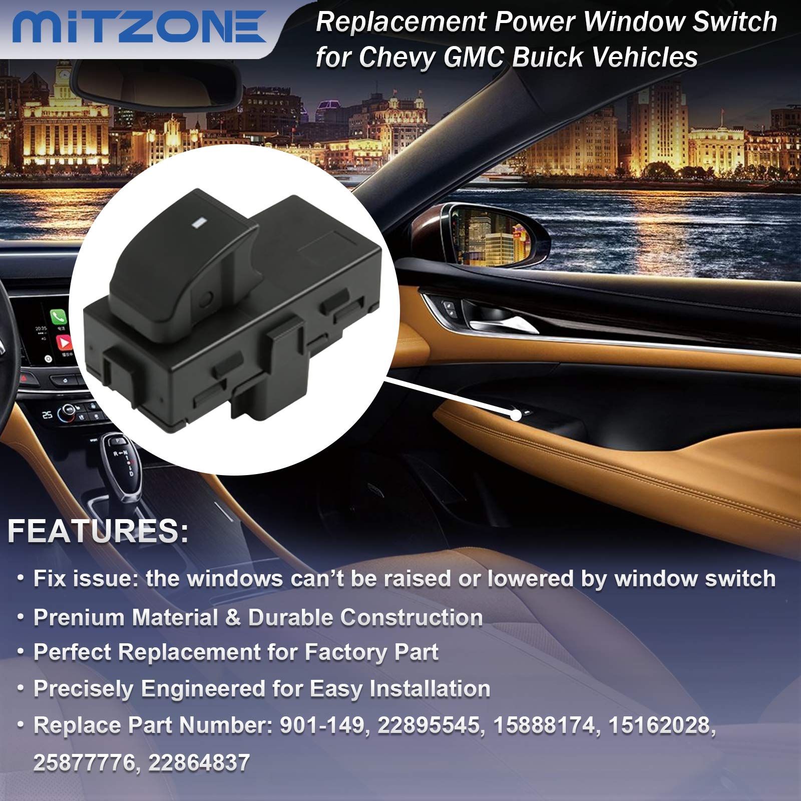 Power Window Switch Passenger Front Right, Rear Left/Right Side Door Window Button Compatible With 07-15 Chevrolet Hhr Tahoe Ava
