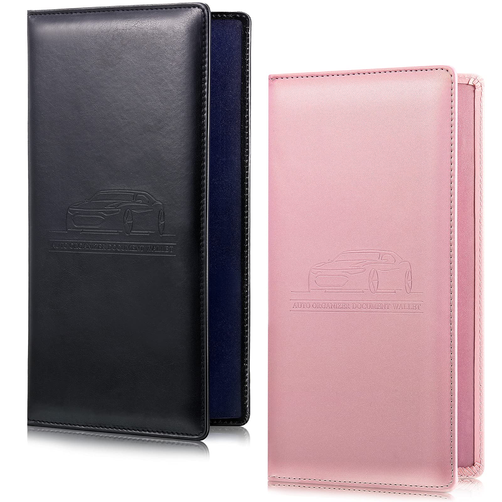 Frienda 2 Piece Car Registration and Insurance Documents Holder, PU Leather Auto Vehicle Card Paperwork Glove Box Organizer for 