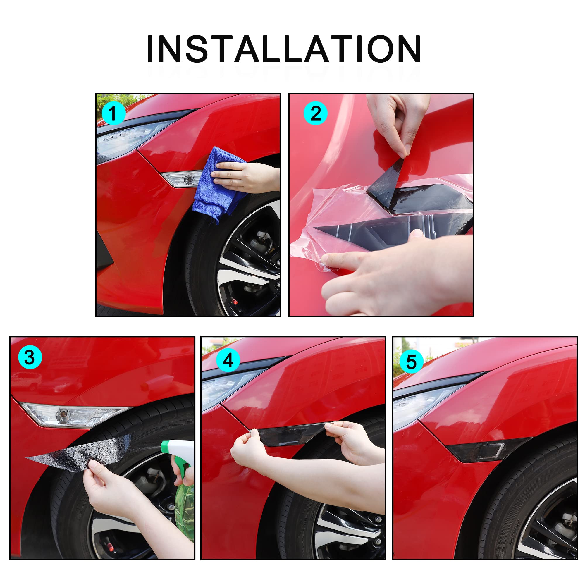 Tomall Vinyl Film Compatible With Honda Civic Sedan Coupe Hatchback 2016-2021 Side Marker Fender Turn Signal Lights Tint Self Ad