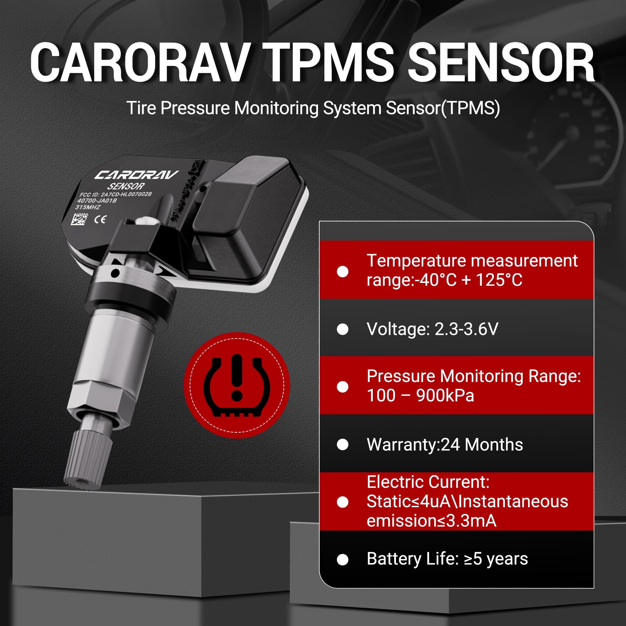 CARORAV 40700-JA01B Tire Pressure Monitoring System TPMS Sensor Compatible with 350z Altima Versa Infiniti,315MHz 1-Pack Replace