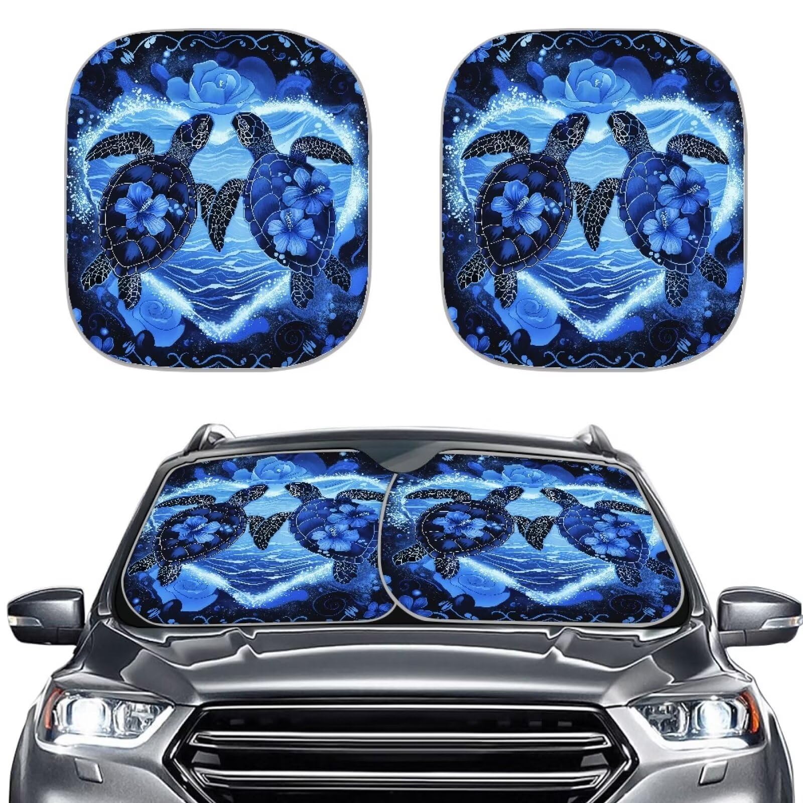 YSTARDREAM Car Windshield Sun Shade Love Turtle 2Piece Foldable Car Front Window Sun Shades Blocks UV Rays Sun Visor Protector 