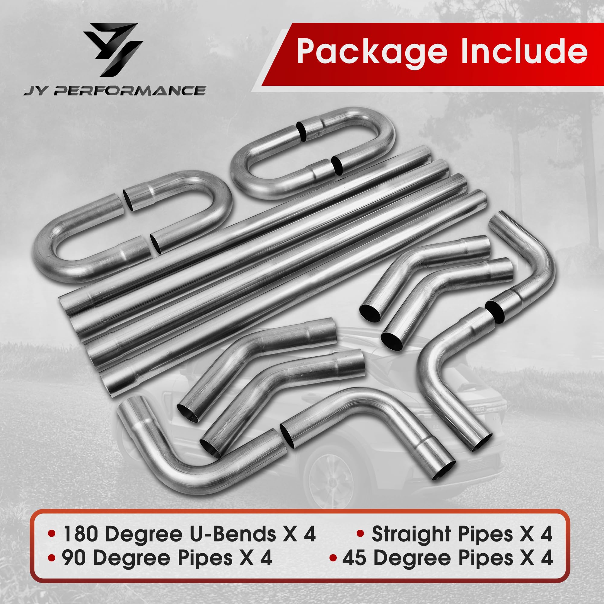 YOLANDO 3'' Custom Exhaust Kit - Universal Mild Steel, 16 Gauge, Silver, Includes 16PCS (2 Packs)