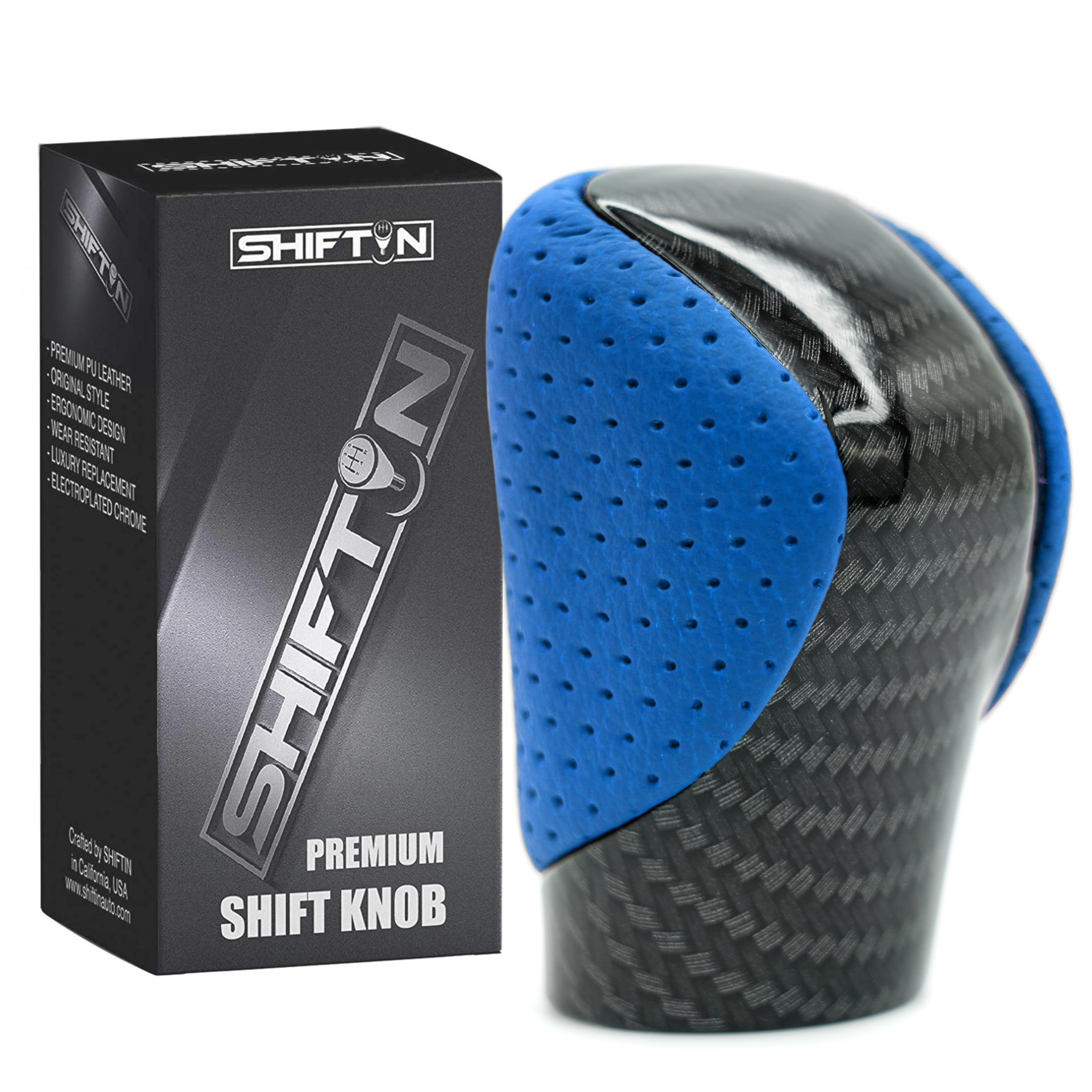 Shiftin Gear Shift Knob Shifter For Lexus Es Gs Gx Is Nx Rc Rx 200T 300 350 3450H 450Hl 350L (Blue Leather/Carbon Fiber Pattern)