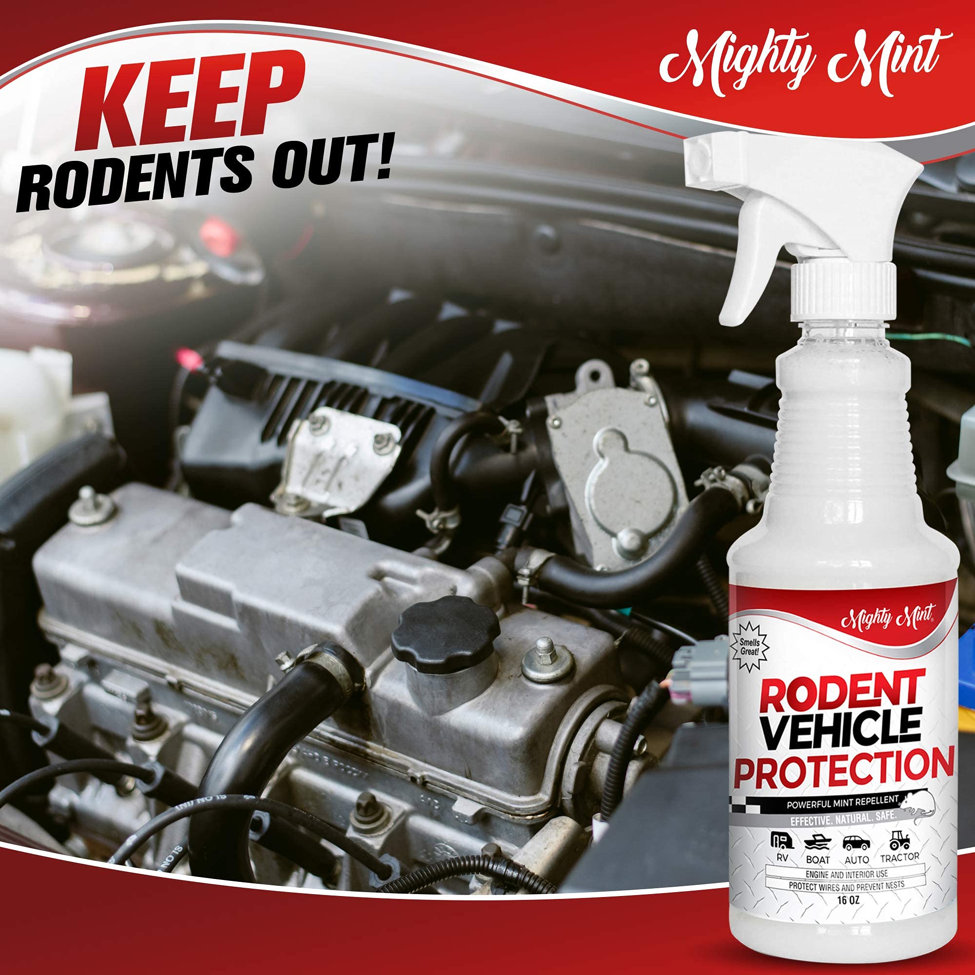 Mighty Mint Rodent Repellent Spray for Vehicles - Effective for Cars, Trucks, RVs & Boats