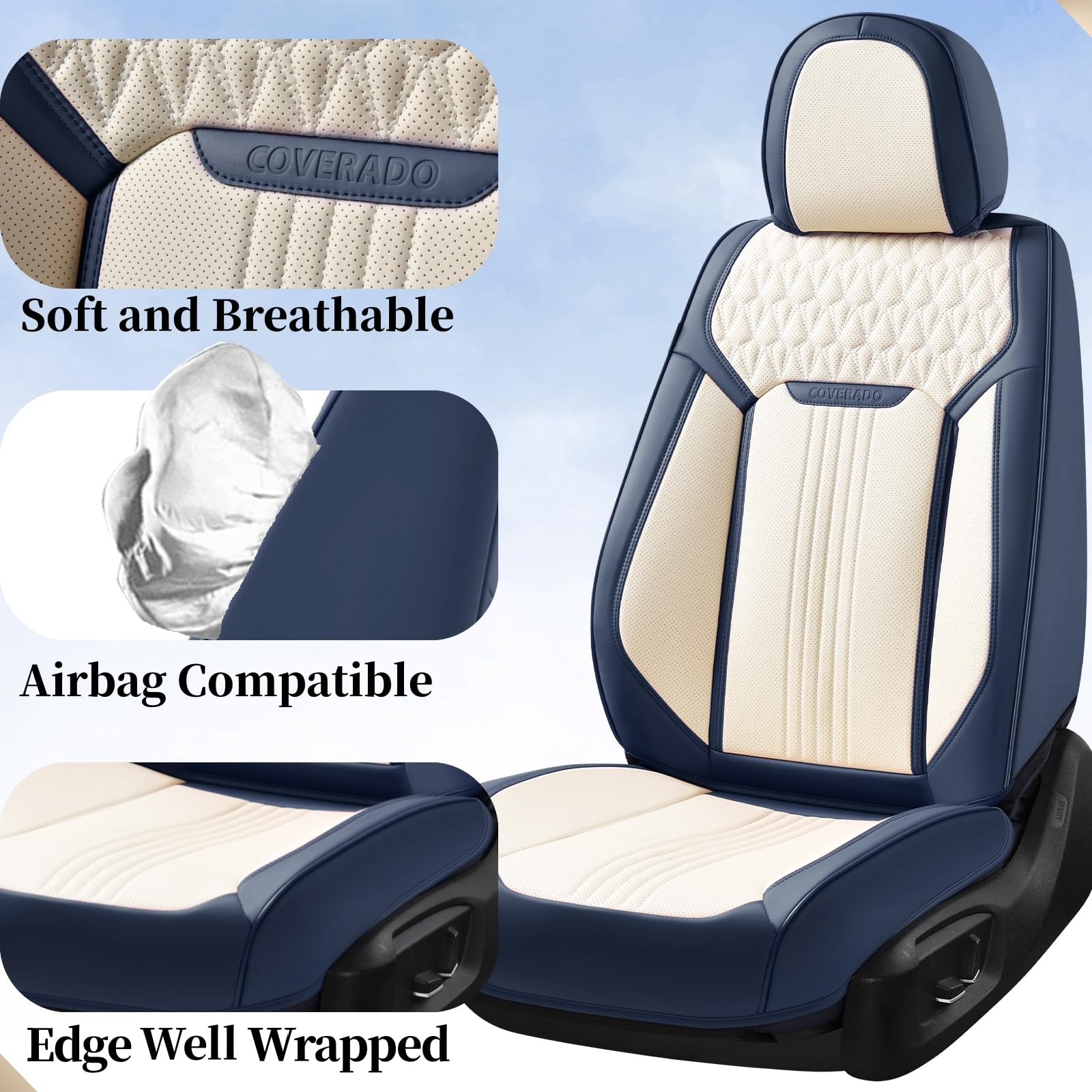 Coverado Seat Covers Full Set, Car Seat Covers Waterproof, Luxury Leather Seat Cover For Cars, Front Seats And Back Seat Cover,