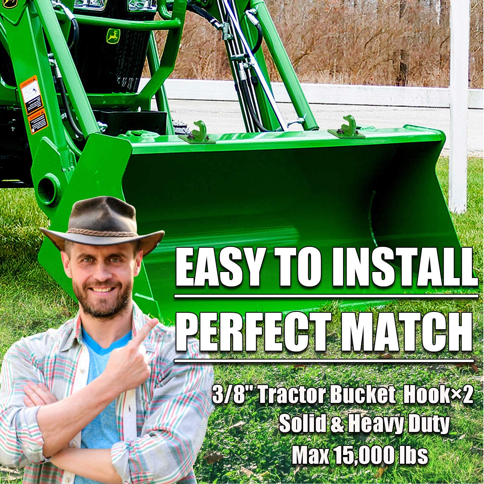 AUTOBOTS Tractor Bucket Hooks, 3/8" (2 Pack), Heavy Duty Alloy Steel, Max 15,000 lbs, Dark Green Grab Hook Accessories