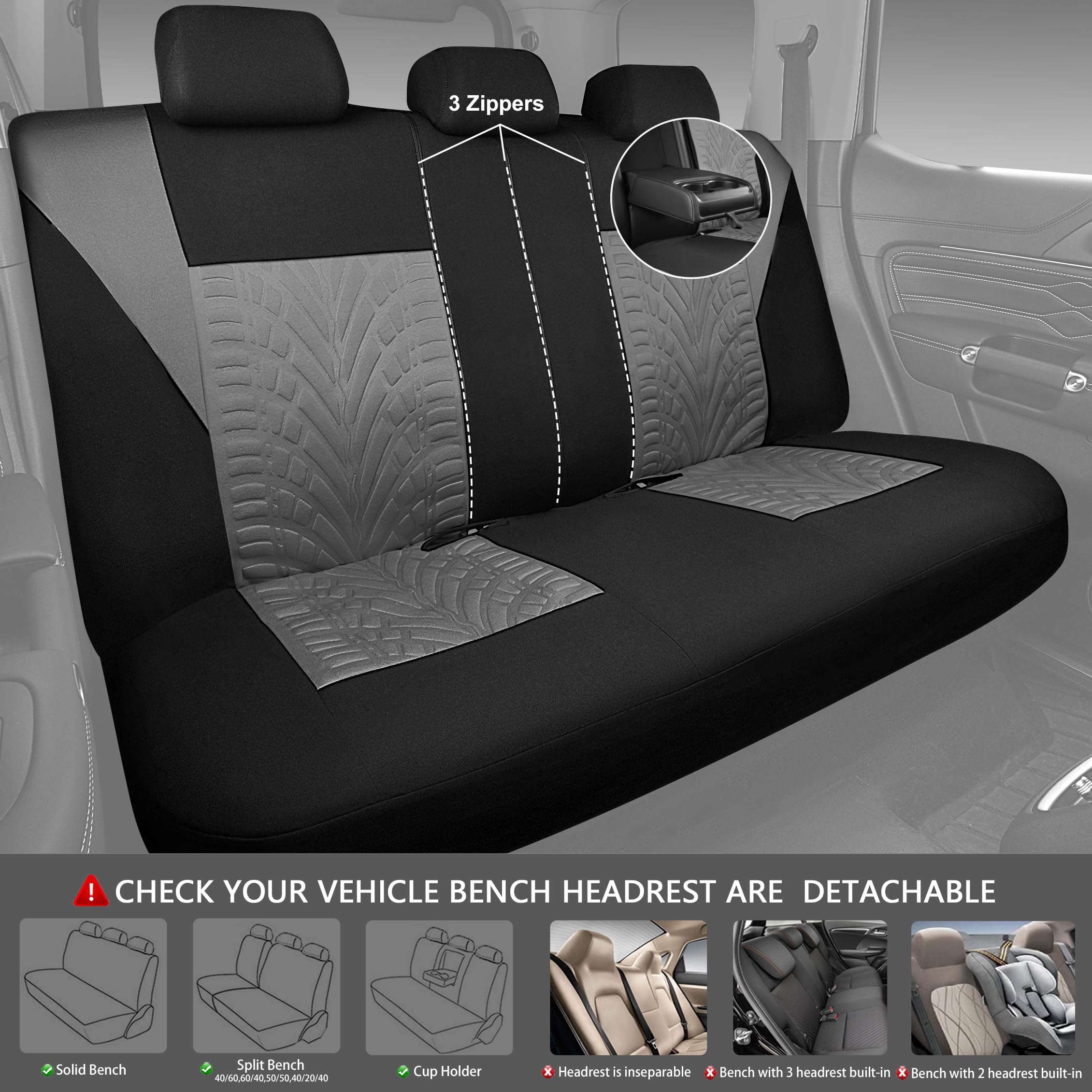 Car Pass Car Seat Covers Full Sets, Front & Split Rear Bench For Car, 3D Tyre Embossed Automotive Interior Covers, Airbag Compat