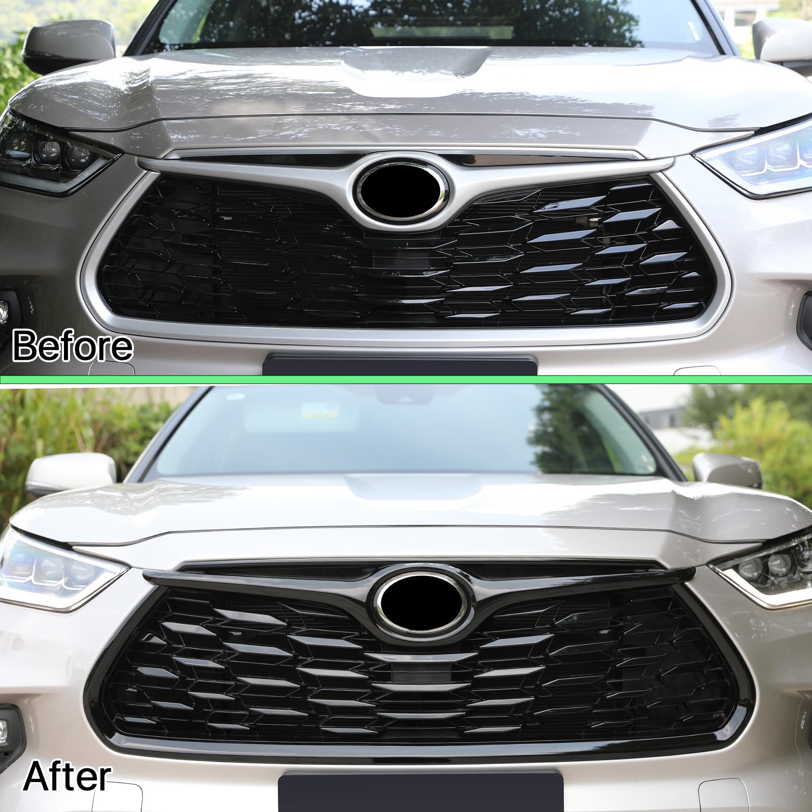 YAKANEY Grille Mesh Cover Trim for Toyota Highlander 2020-2025, Gloss Black, Sporty Luxury Frame, Model H-E
