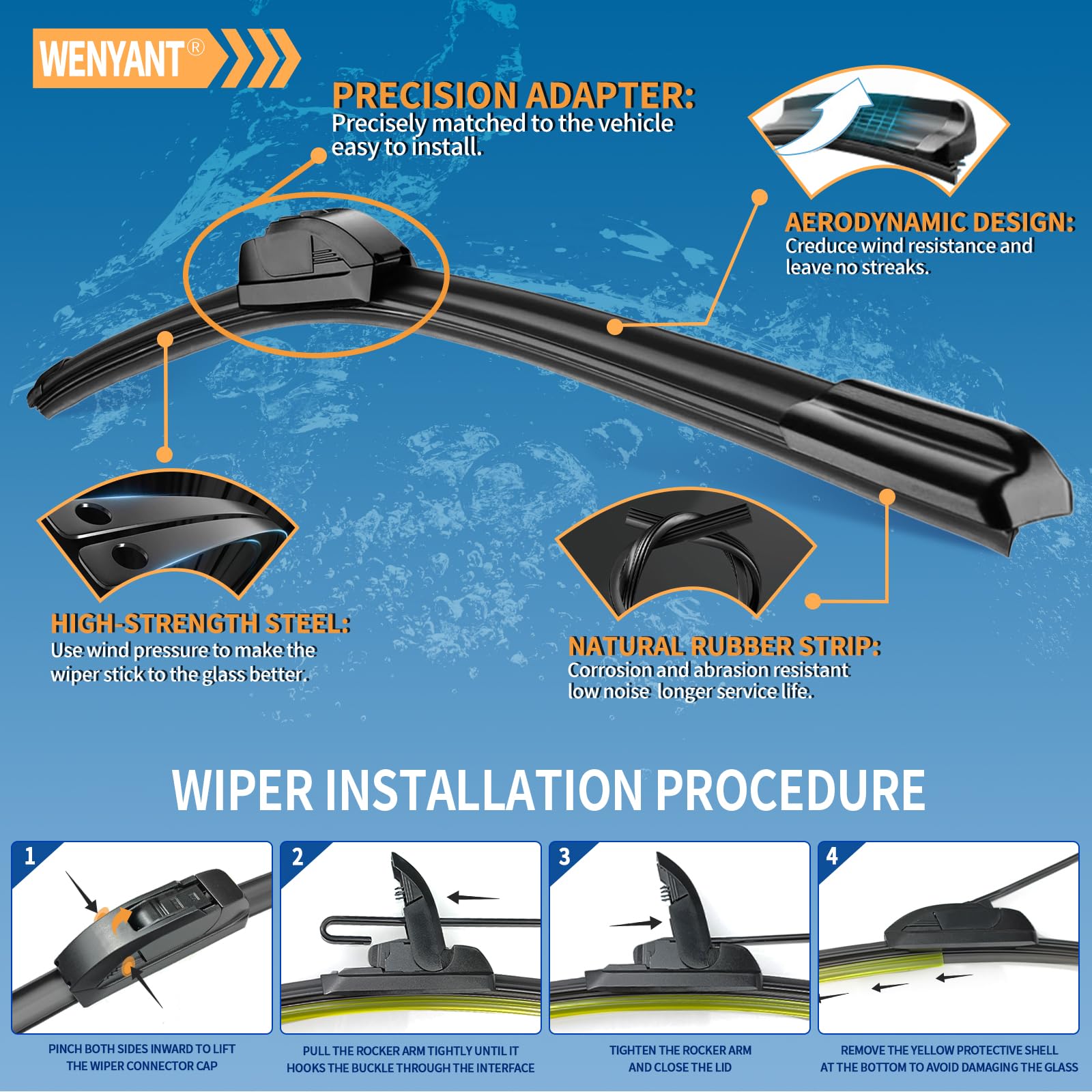Wenyant 26'' + 16'' Windshield Wiper Blade Original Equipment Automotive Replacement J/U Hook Front Blades Compatible With Honda