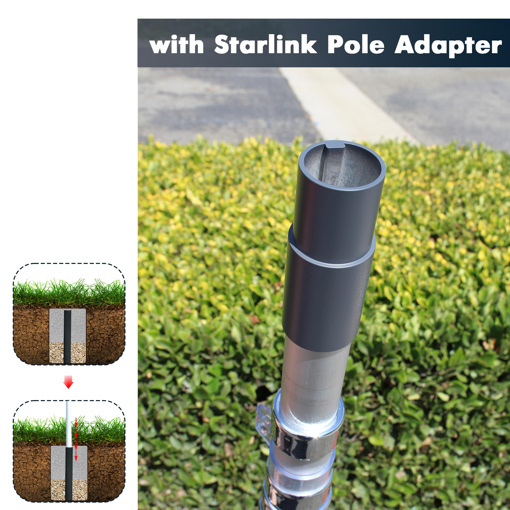 Eez Rv Products Telescopic Pole With Starlink Adaptor (For V2) 25'' For Cabins And Beach House