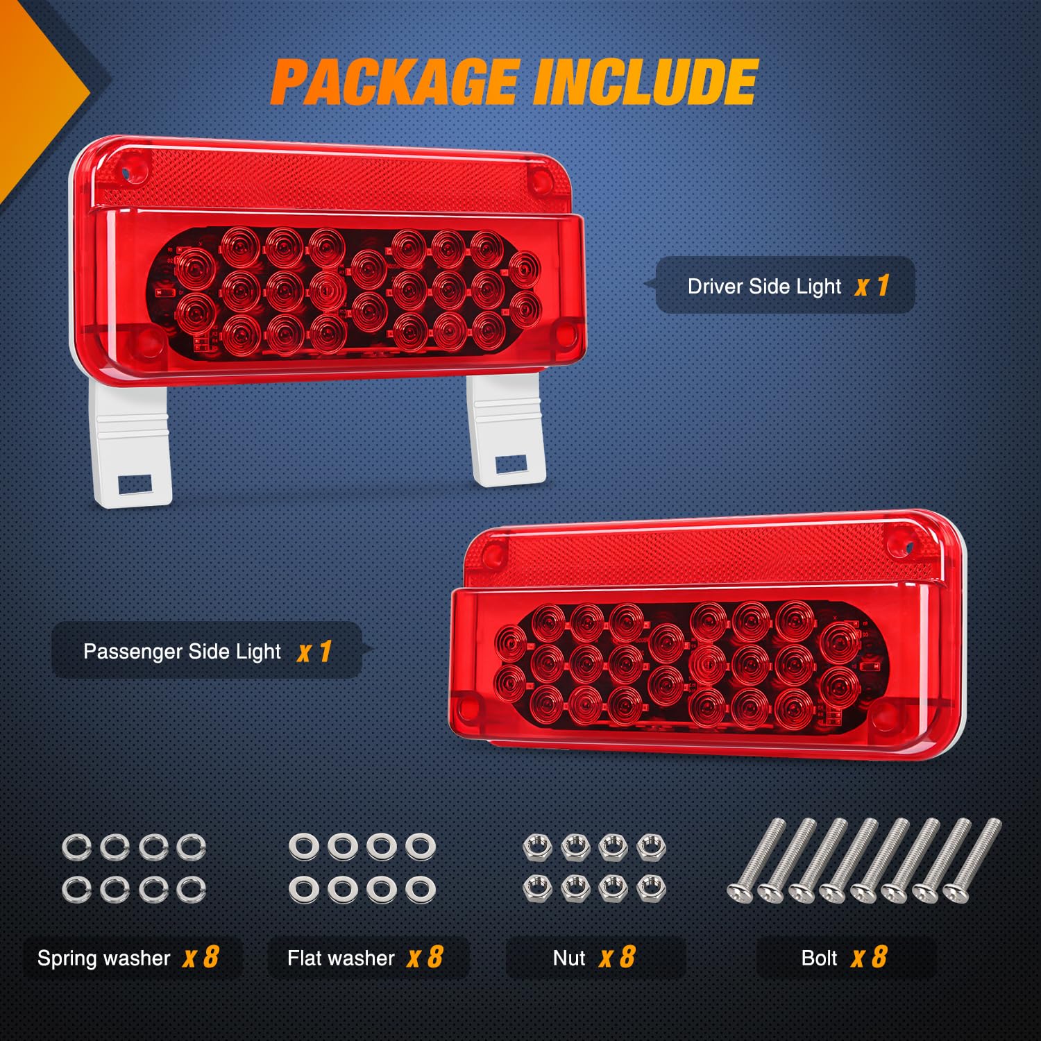 Nilight Rv Tail Light 2Pcs 54 Led White License Plate Lights Red Running Stop Brake Turn Signals Surface Mount Waterproof Tailli