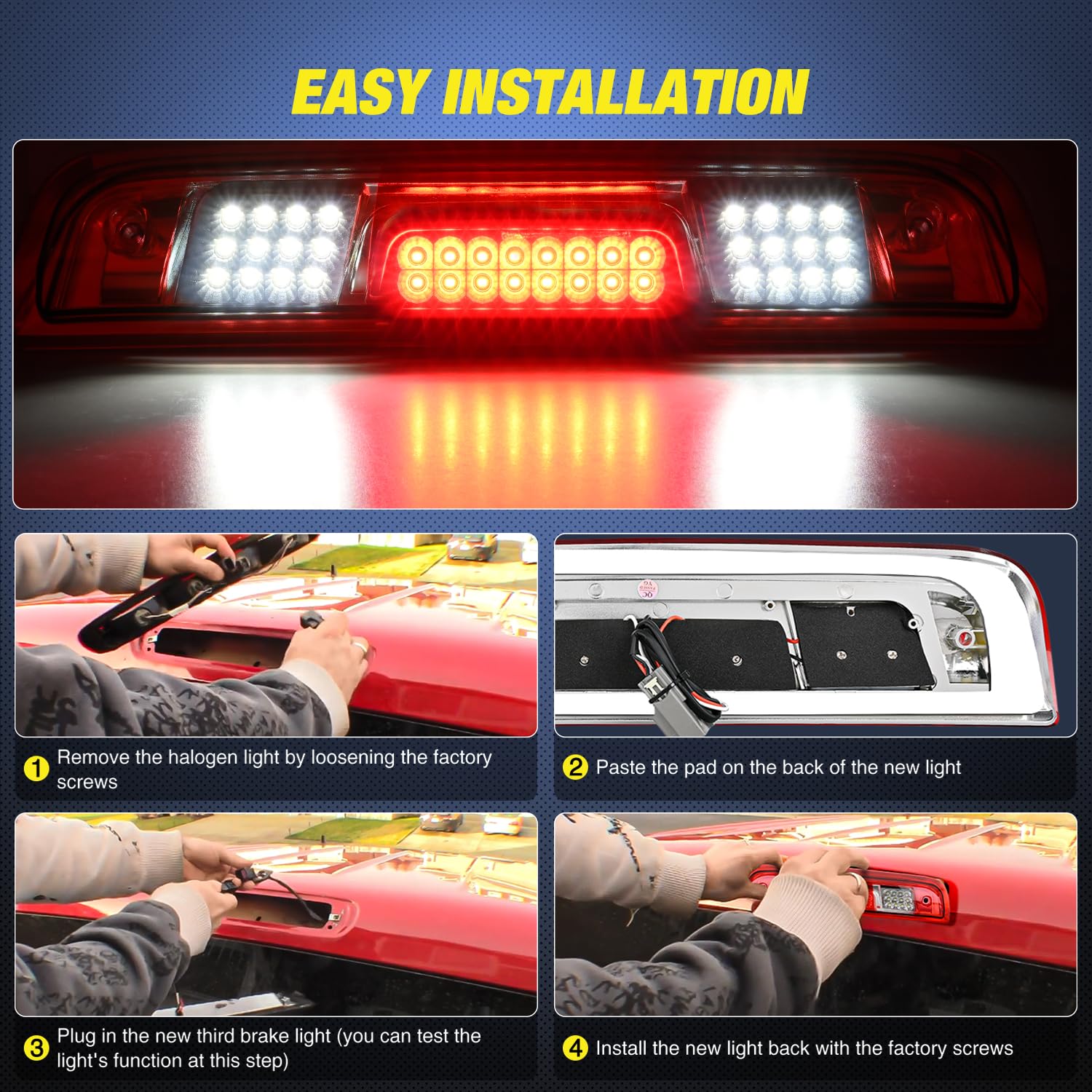 Nilight Third Brake Light High Mount 3Rd Brake Stop Reverse Cargo Led Lights Red Shell Compatible With Chevy Silverado Gmc Sierr