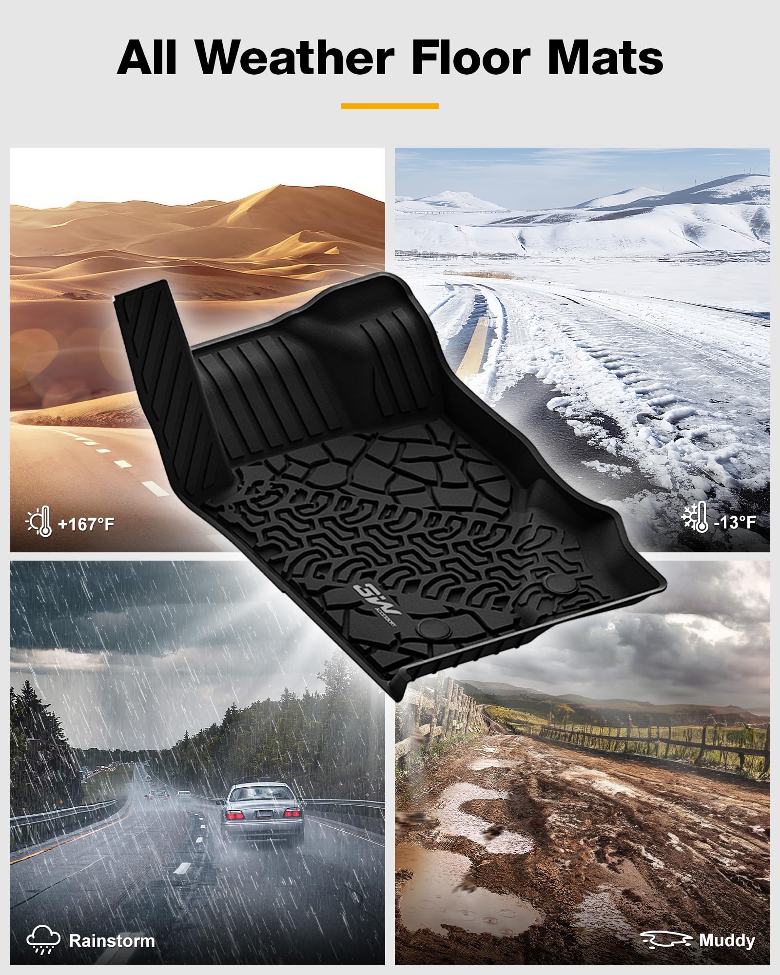 3W Floor Mats & Cargo Liner Fit For 2021 2022 2023 2024 2025 Ford Bronco 2 Door All Weather Tpe Car Accessories Custom Fit Floor