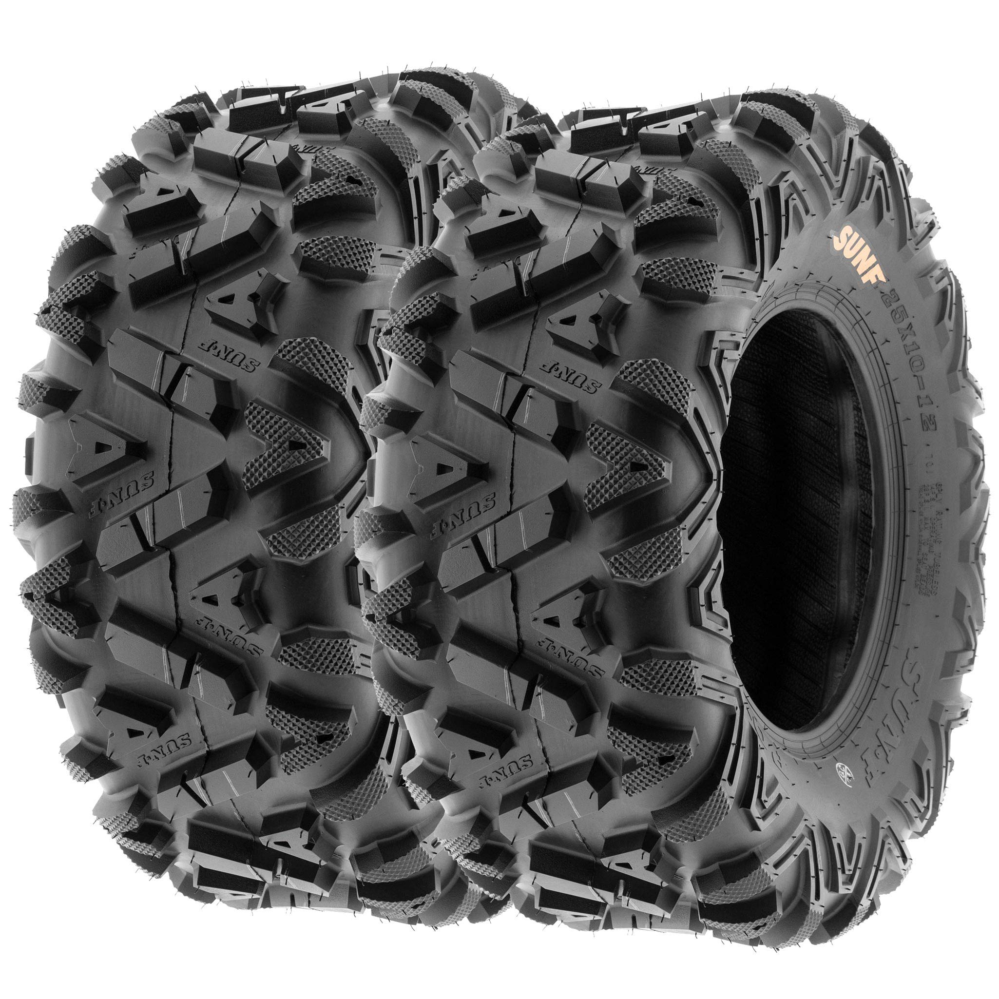 Set Of 4 Sunf Power.I At 25X8-12 Front & 25X12-9 Rear Atv Utv All-Terrain Tires, 6 Pr, Tubeless A033