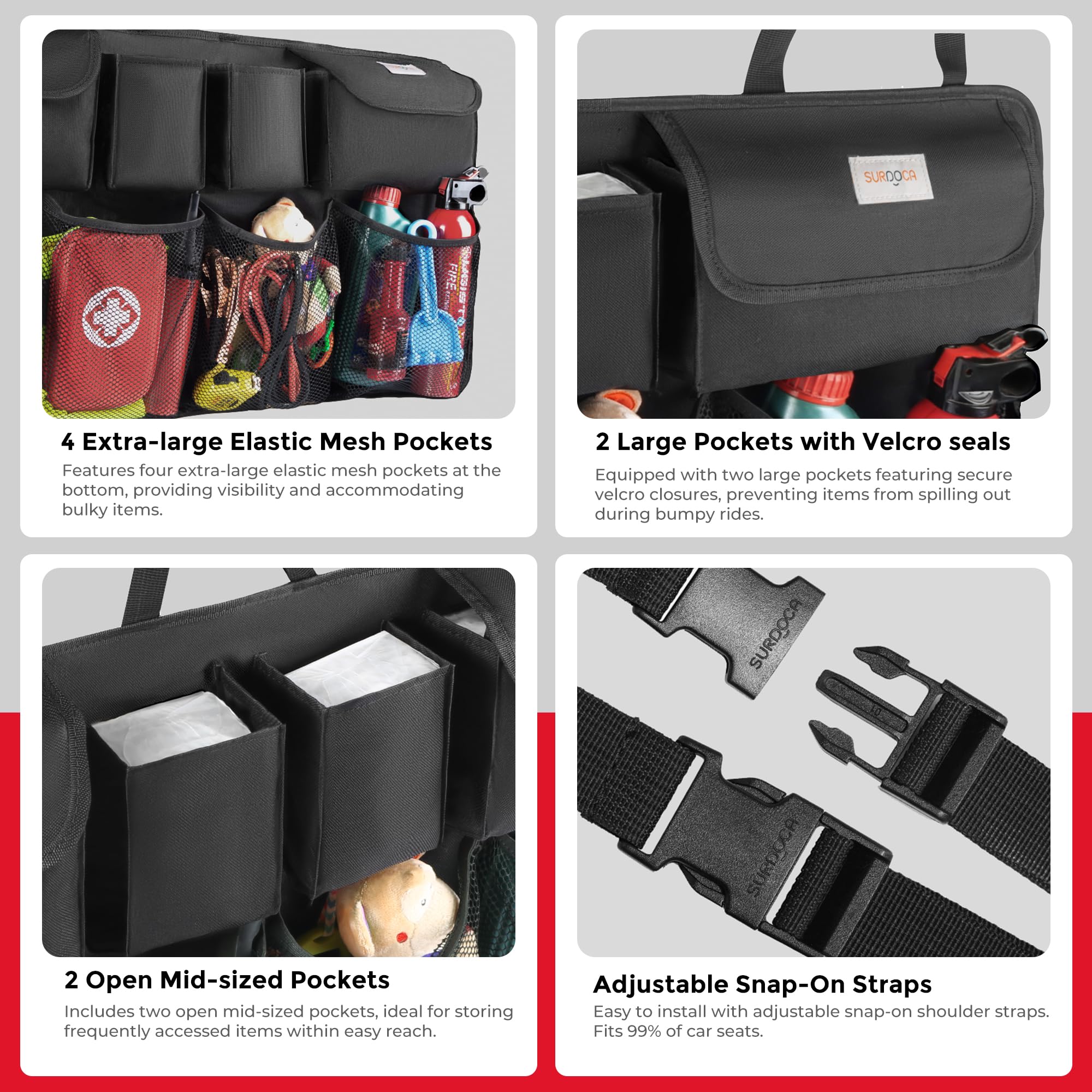 Surdoca Oversized Trunk Organizer For Car, 3Rd Gen Upgraded Car Trunk Organizer Suv With 4 Non-Slip Strips, Hanging Car Storage
