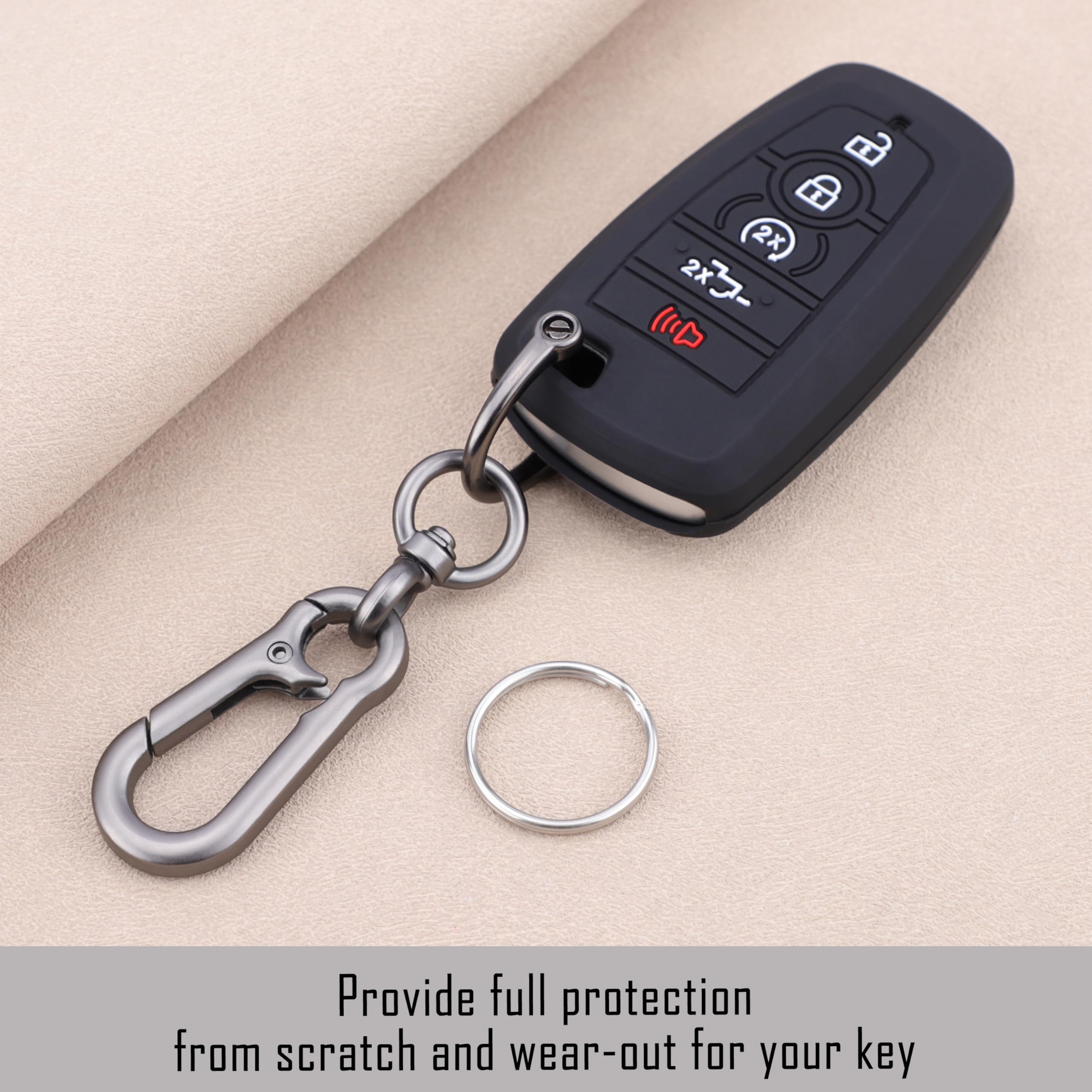 TANDRIVE Key Fob Cover for 2025 2024-2017 Ford F150 F250 F350 F450 F550 F650 F750, 5 Button, Silicone, 2-Pack, Black and Gray