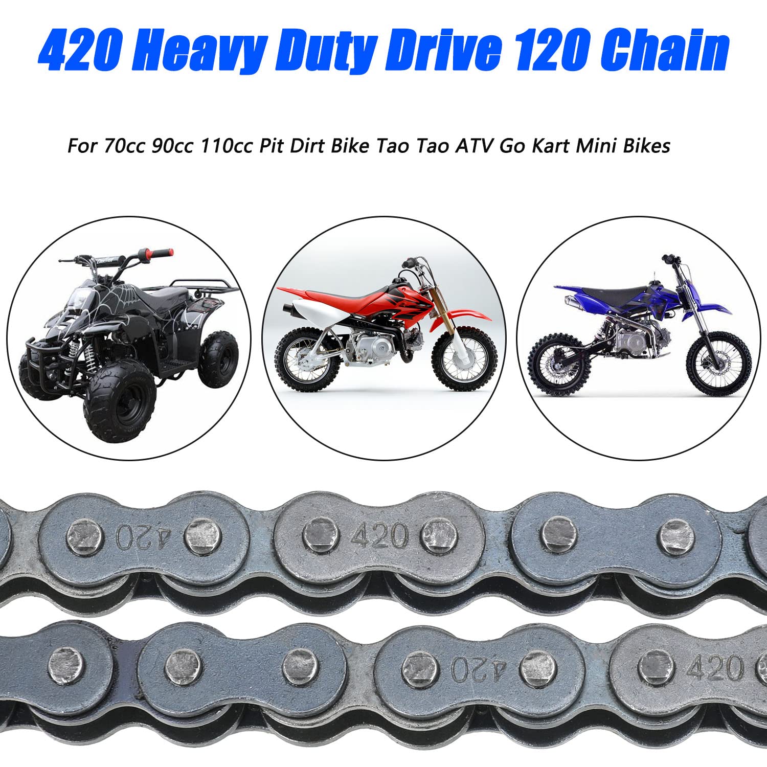 YOXUFA 420 Drive Chain 120 Links Heavy Duty for 50cc 70cc 90cc 110cc 125cc CRF150 Grom YZ80 SSR KLX NST SDG TaoTao Coolster Apol