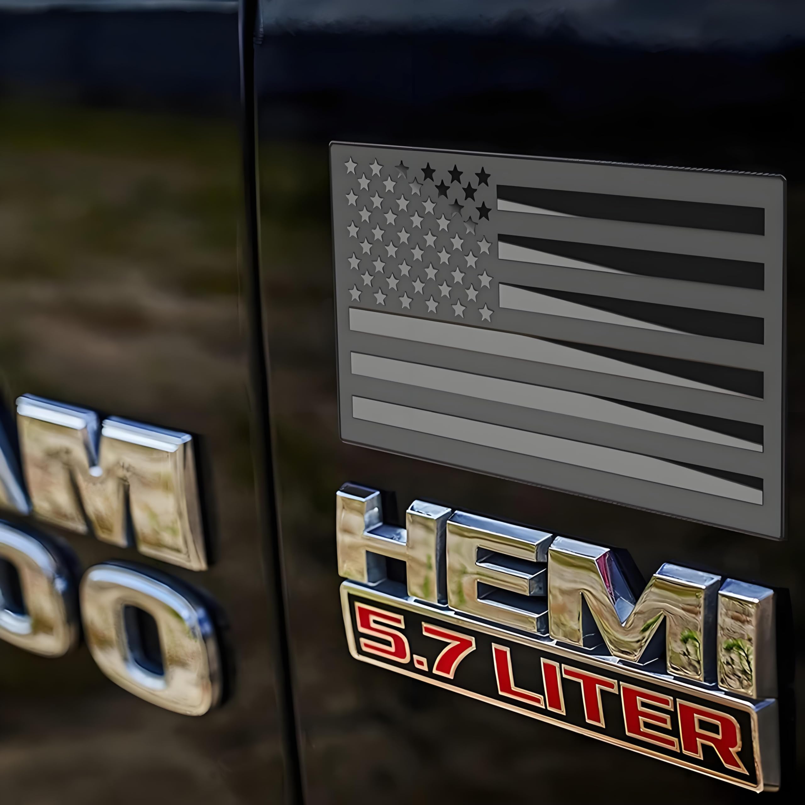 Metal American Flag Emblem Decal,Black American Flag Decal,For Car, Truck Or Suv,5''X3''(1 Pair) (Black)