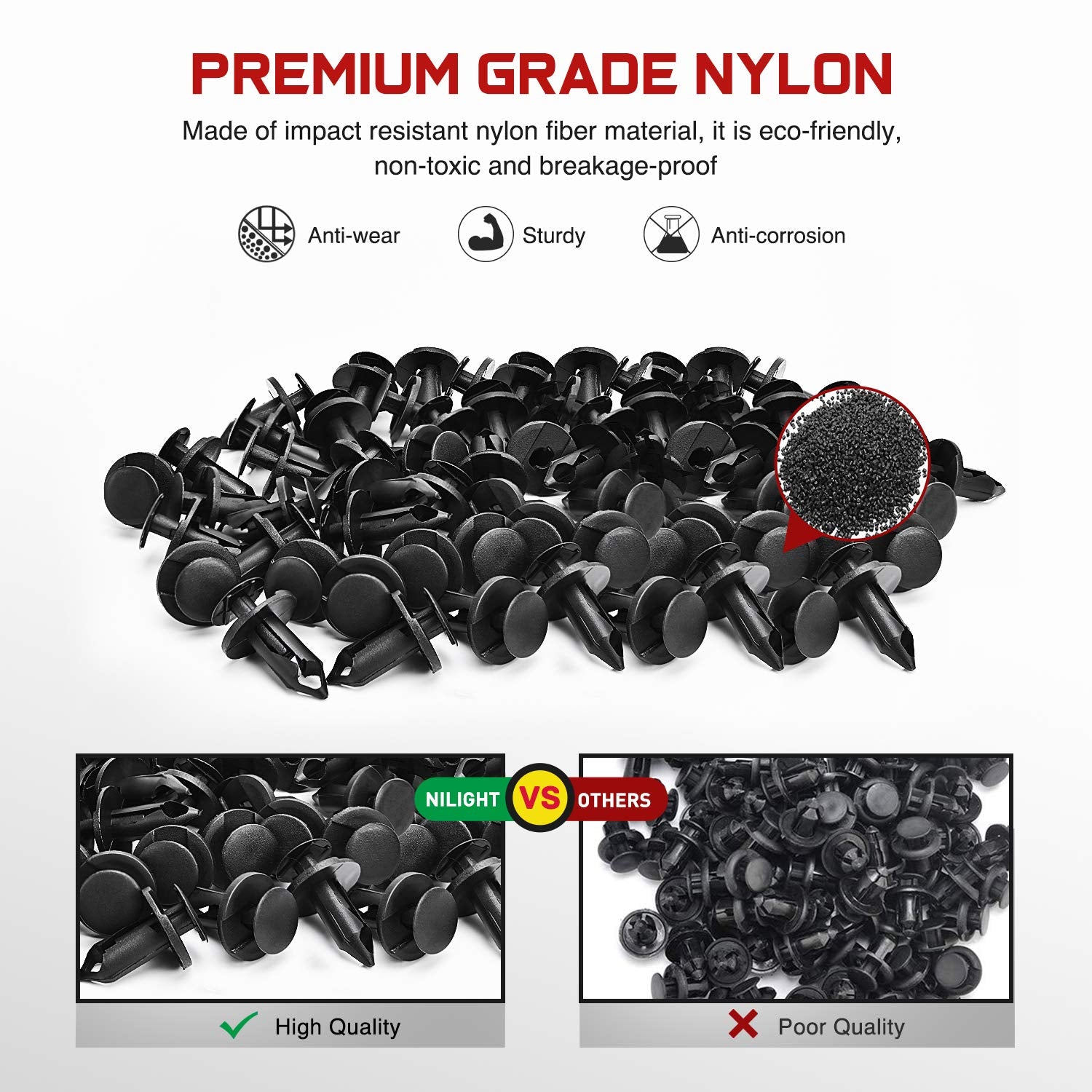 Nilight 100Pcs Nylon Bumper Rivet Clips For Gm 21030249 For Ford N807389S For Chrysler 6503598,1Pc Bonus Fastener Remover