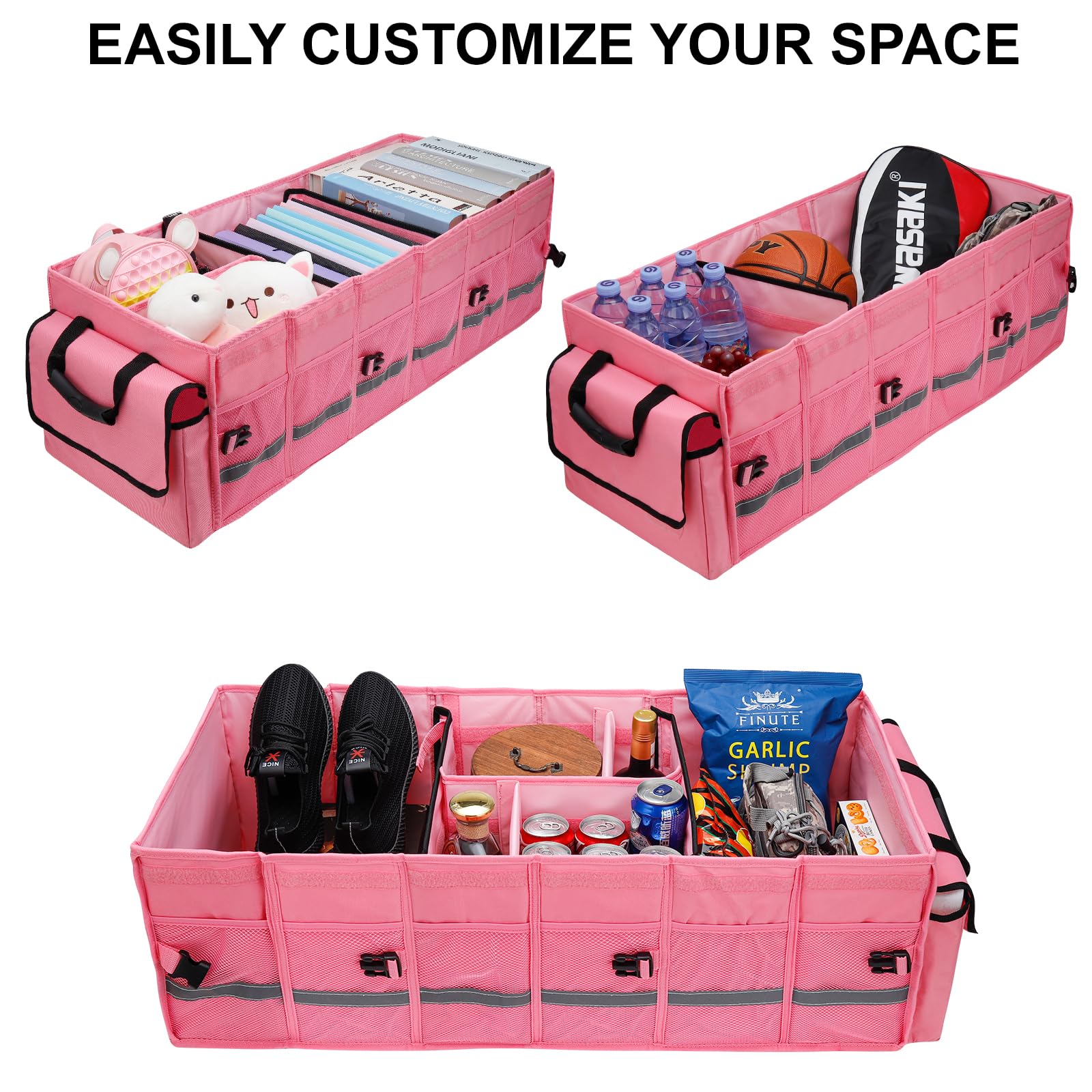 GDNasist Pink Car Trunk Organizer with Lid & Removable Cooler Bag - Collapsible Large Storage for SUV, Jeep, MPV, BMW