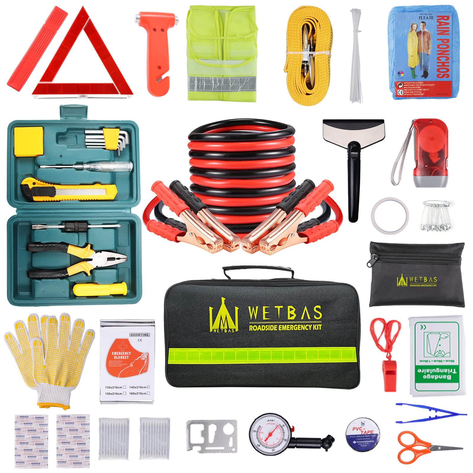 Wetbas Car Roadside Emergency Kit, Auto Vehicle Safety Emergency Road Side Assistance Kits Essentials, Solenoid Starter Repair K
