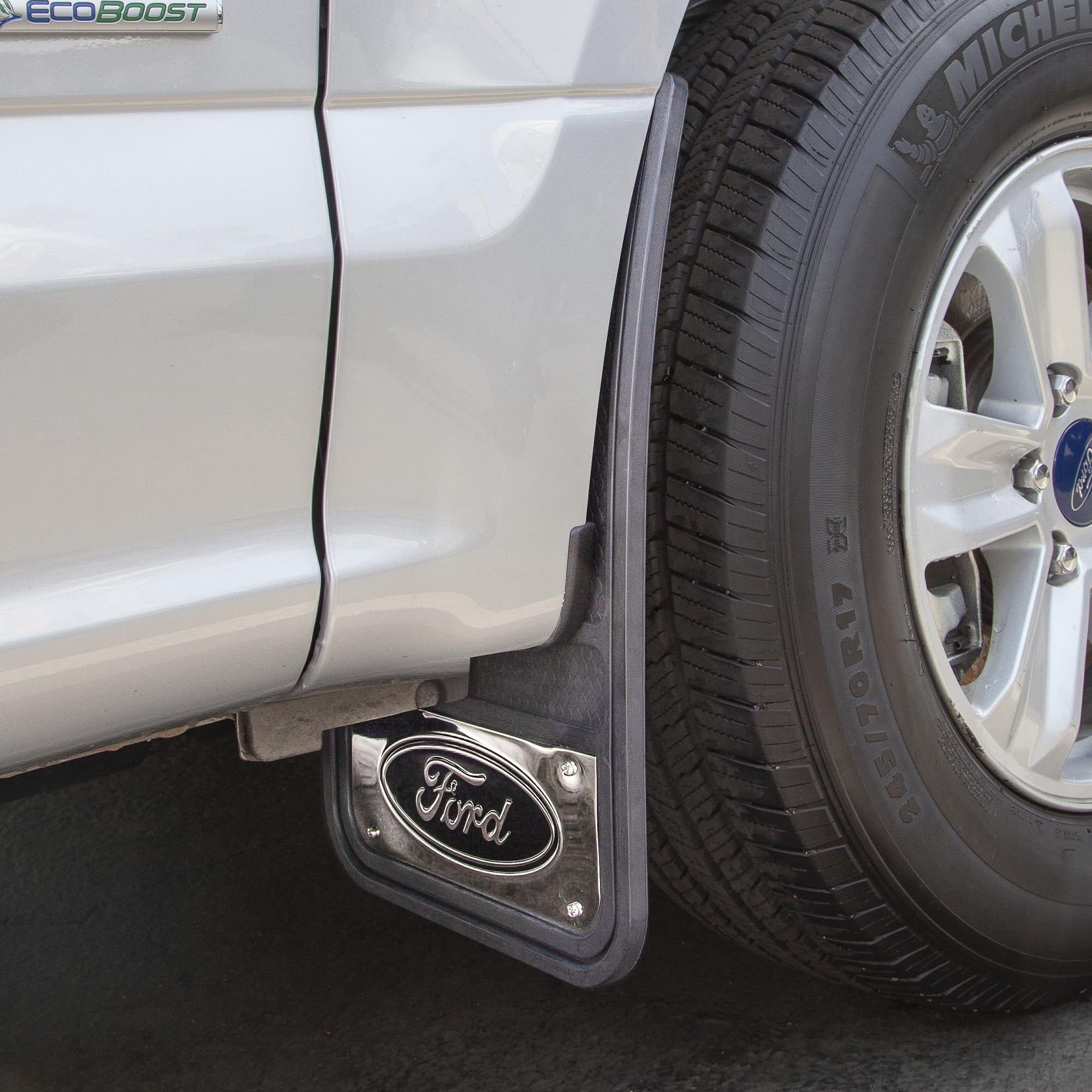 Plasticolor Ford Oval Chrome Plated Heavy-Duty Mud Guard Set 12"x22" Black Model 001837R01 Fiberglass Reinforced PVC