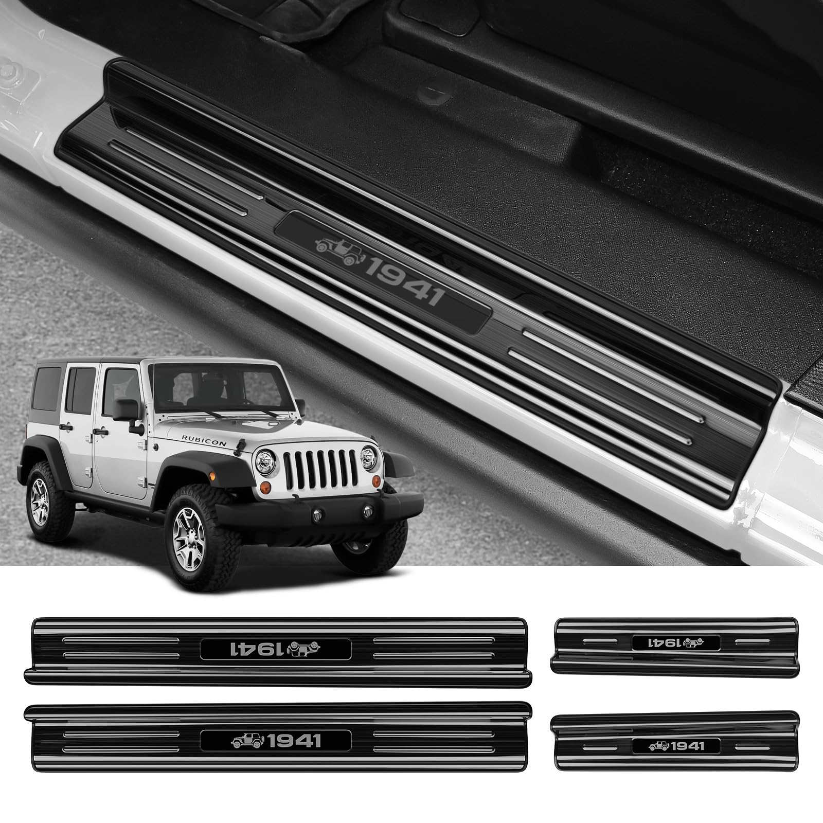 ZZEQYG 4 Pcs Stainless Steel Door Sill Protector Compatible with Jeep Wrangler JK Unlimited JKU Sport Sahara Rubincon 2007-2017 