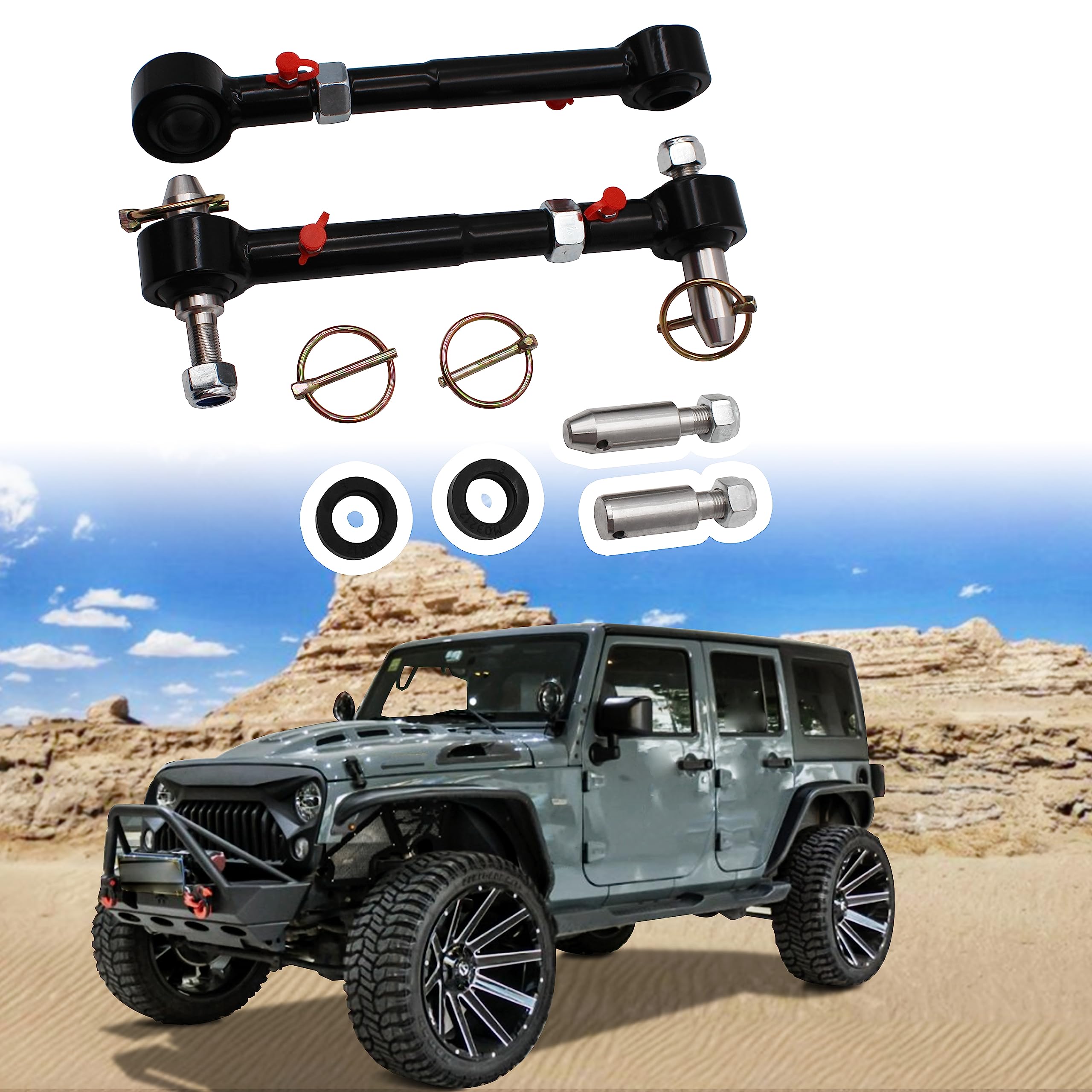 2034 Front Swaybar Quicker Disconnect System Replace For Jks Compatible With 2007-2018 Wrangler Jk Jku,With 2.5'' - 6'' Lifts Ad