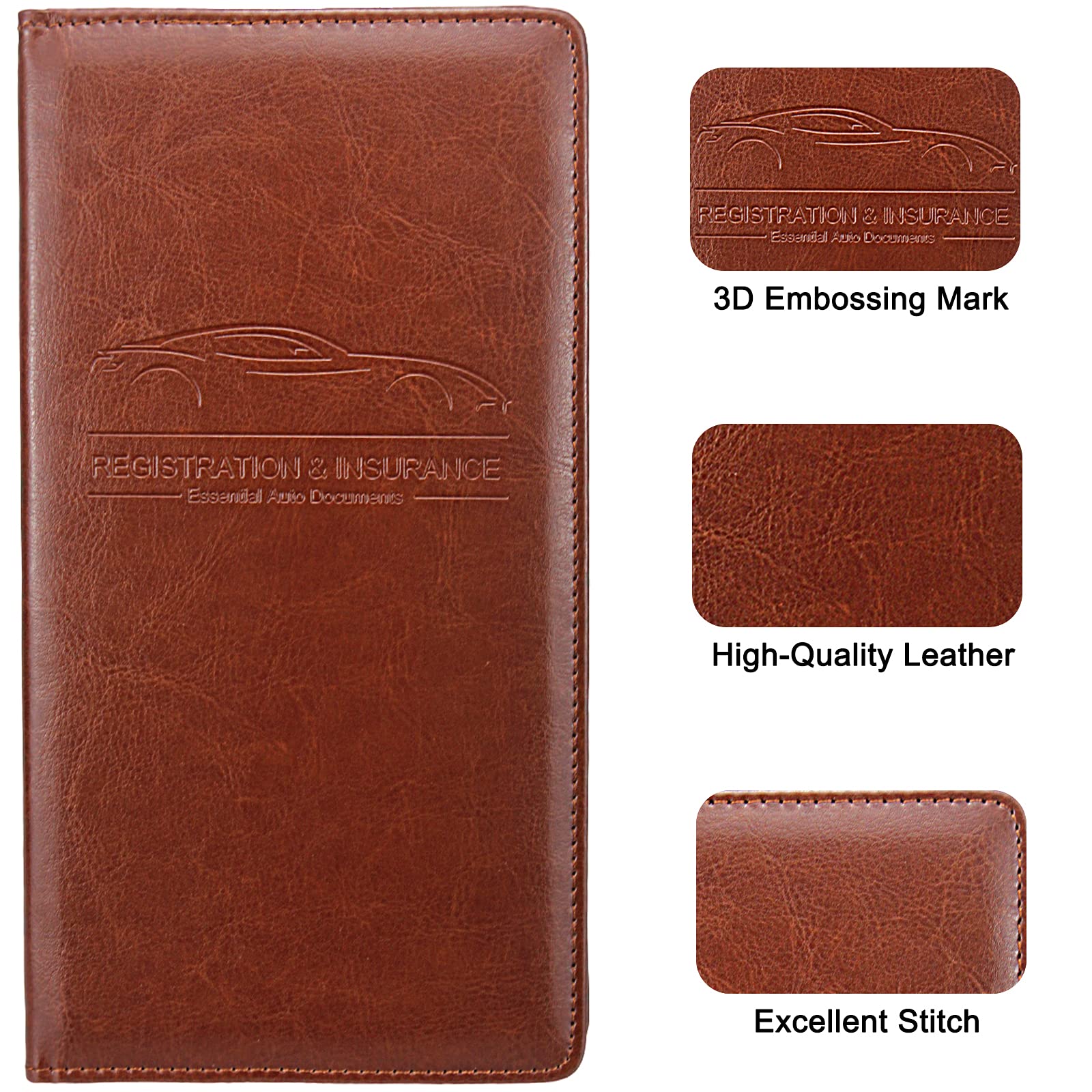 Lumimokki Premium Leather Car Registration & Insurance Card Holder With Magnetic Shut, Vehicle Glove Box Car Organizer - For Doc