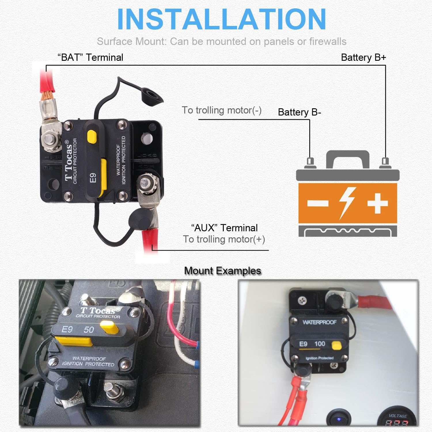 T Tocas 60A Type Iii Surface-Mount Circuit Breakers For Boat Marine Rv Yacht Battery Truck Solar, 12V - 48V Dc,Waterproof, 60 Amps Dc Breaker