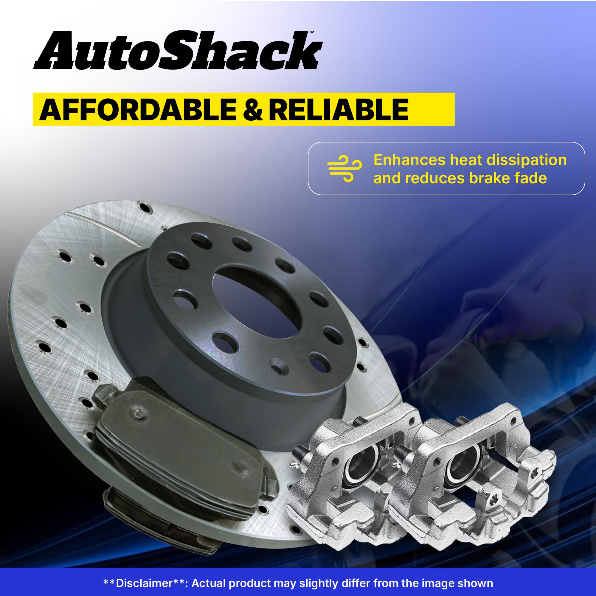 Auto Shack Brake Rotors Kit - Drilled & Slotted with Ceramic Pads for Chevrolet Silverado 1500, Tahoe, Cadillac Escalade EXT 4WD