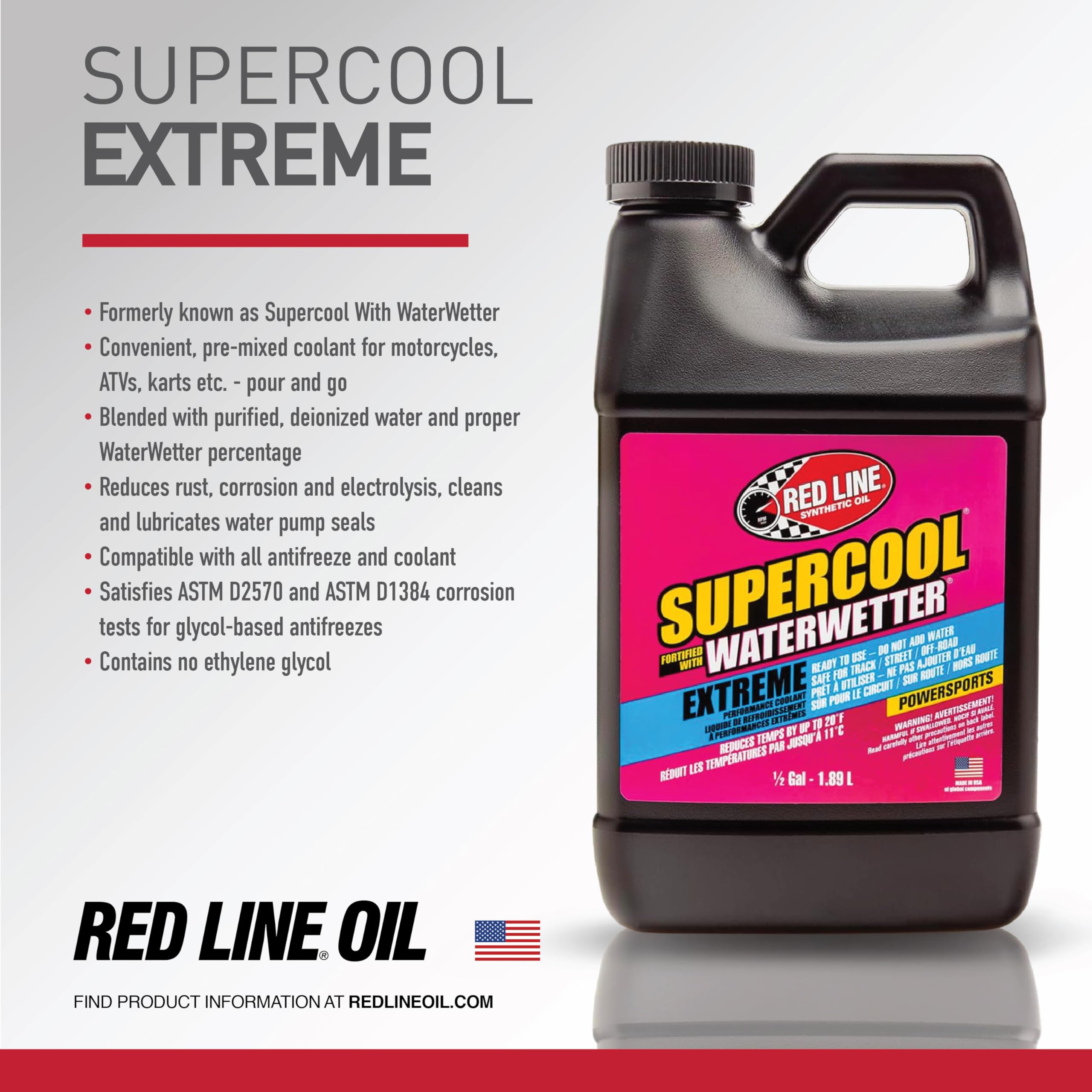 Red Line 80205, Supercool Extreme Powersports Coolant, Safe For Track, Street, Off-Roa - 1/2 Gallon (64 Ounces)