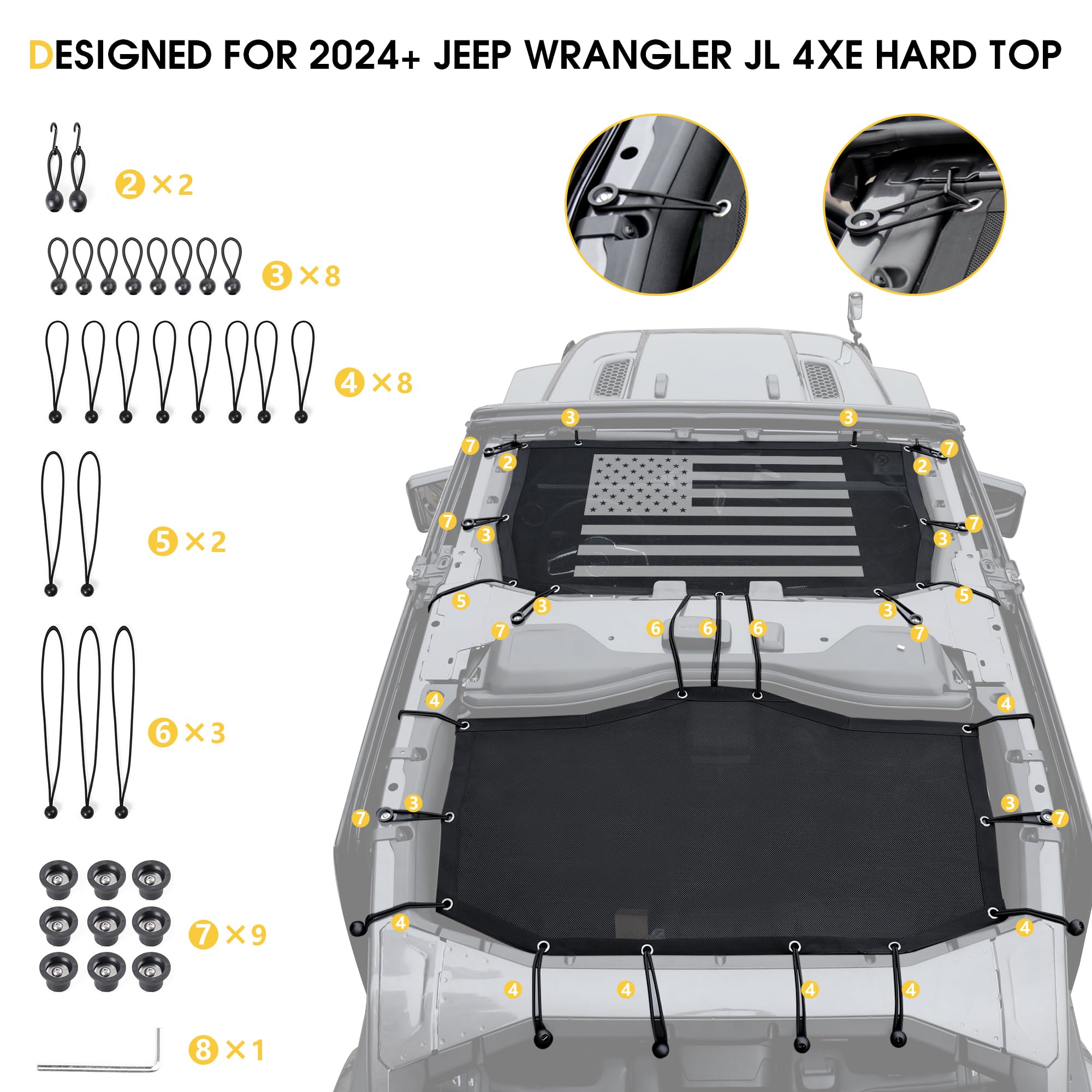 sukemichi Sunshade Bikini Top for 2024 2025 Jeep, Mesh Sun Shade Top Cover Bimini Top for 2024 2025 Jeep Wrangler JL 4XE Accesso