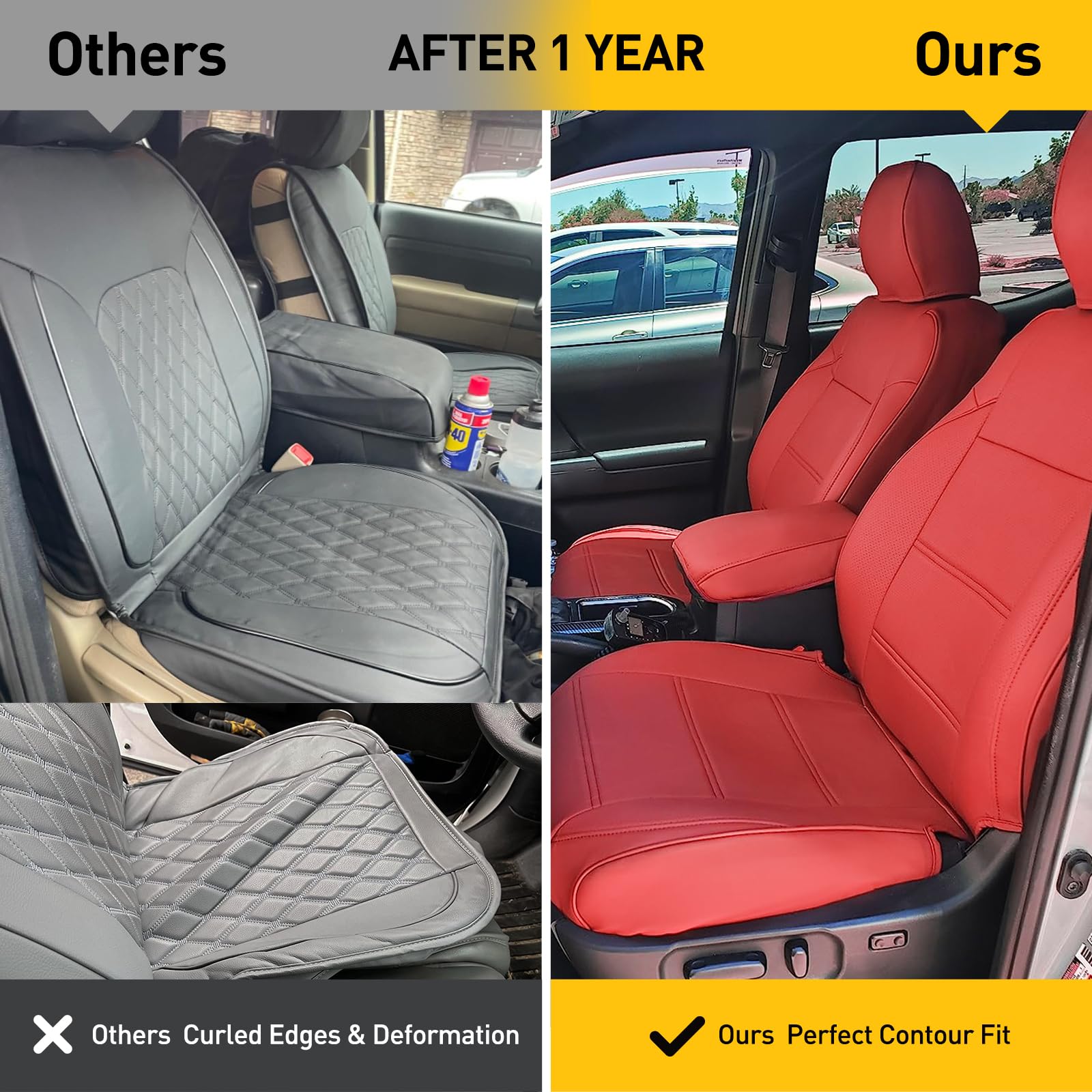 DrCarNow Tacoma Seat Covers 2016-2023, Faux Leather, Crew/Double Cab, Red, Model DR000TTFF, Not for 4th Gen