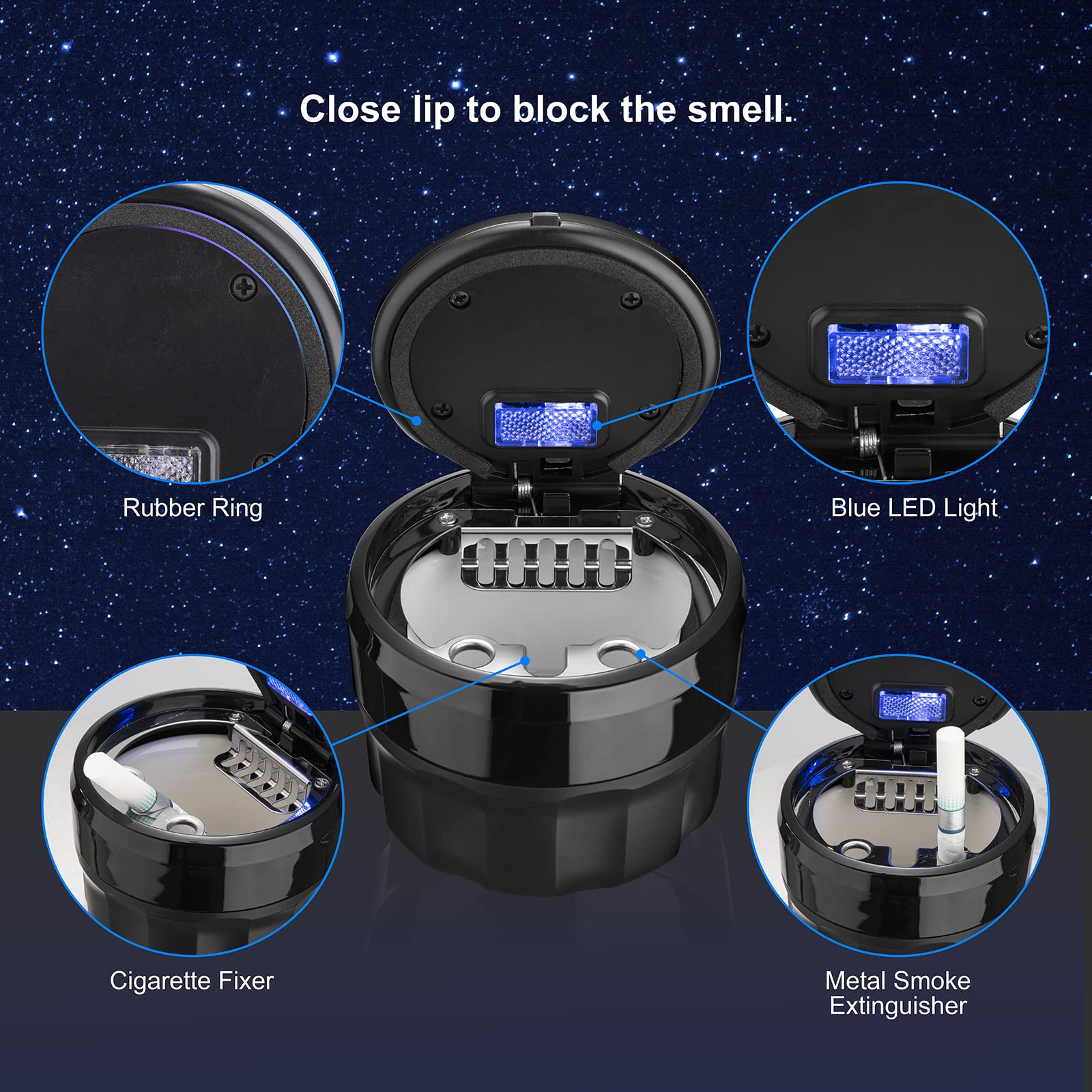 Solarxia Car Mini Ashtray With Lid Easy Clean Up Detachable Auto Ashtray For Most Car Cup Holder Home Office