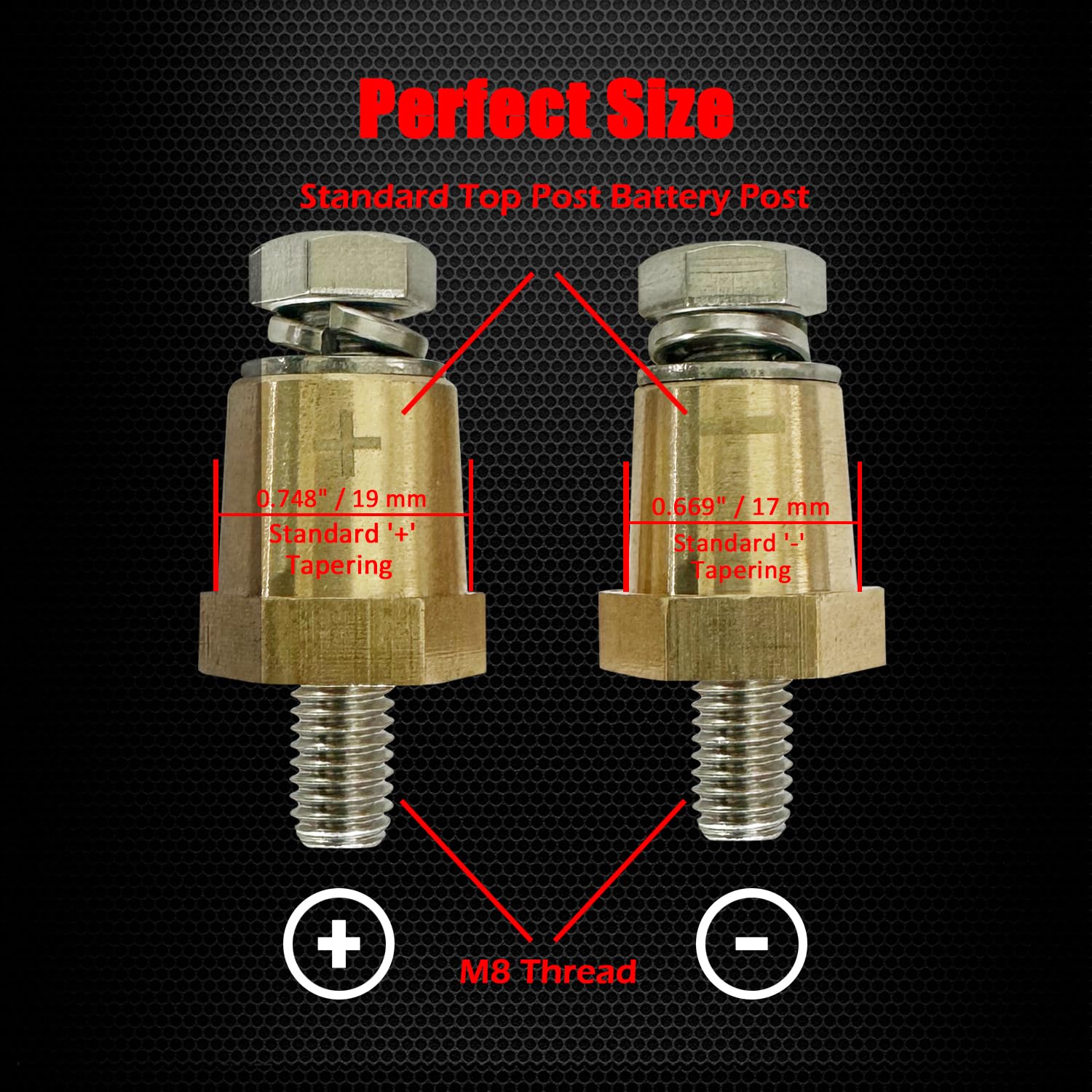 Ampper M8 Male Brass Battery Terminal Charging Posts - Pack of 4, Direct Connection, Durable Construction
