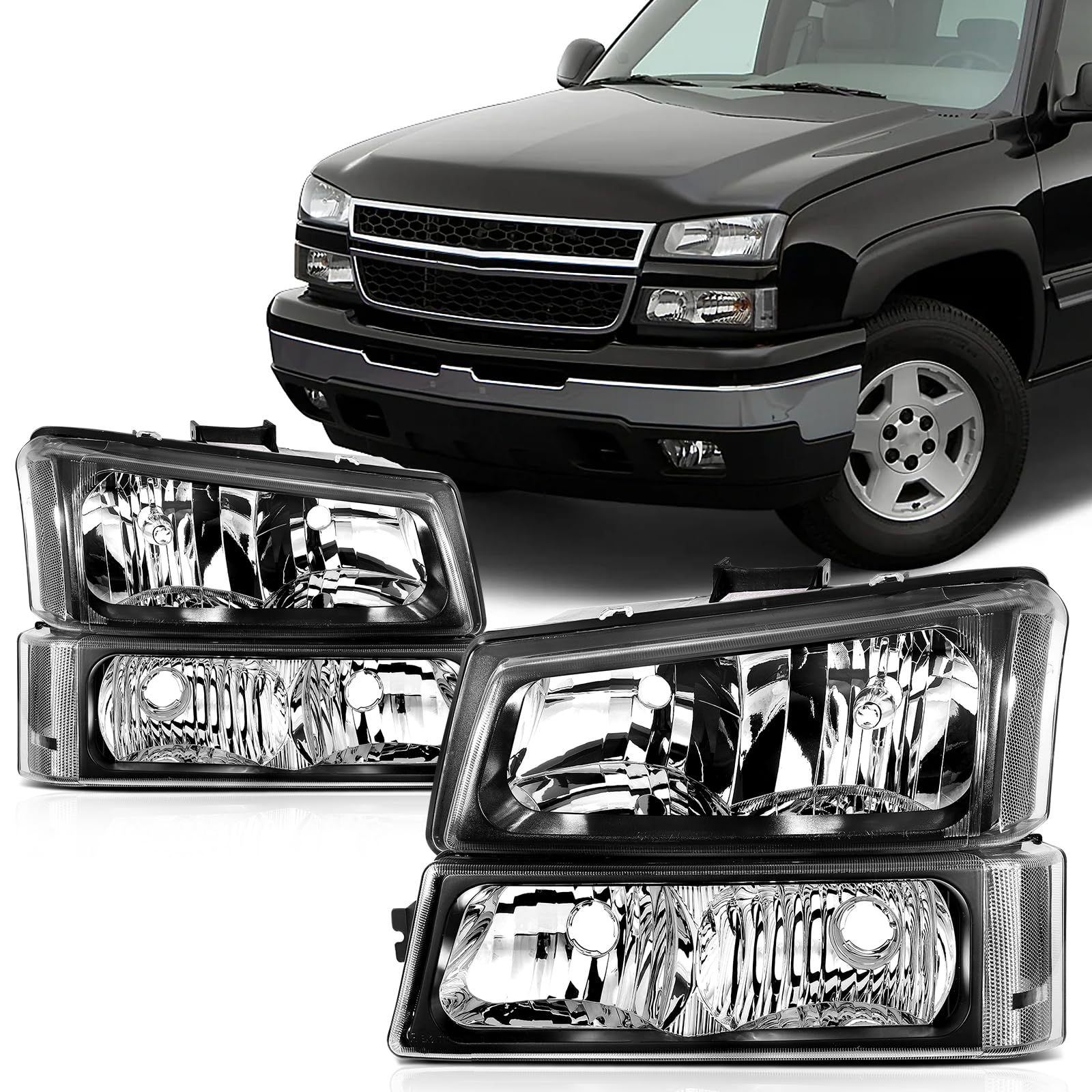 SCITOO Headlight Assembly Fits For Chevy Avalanche 1500/2500 2003-2006 without Body Cladding Model headlamp in Black Housing Cle