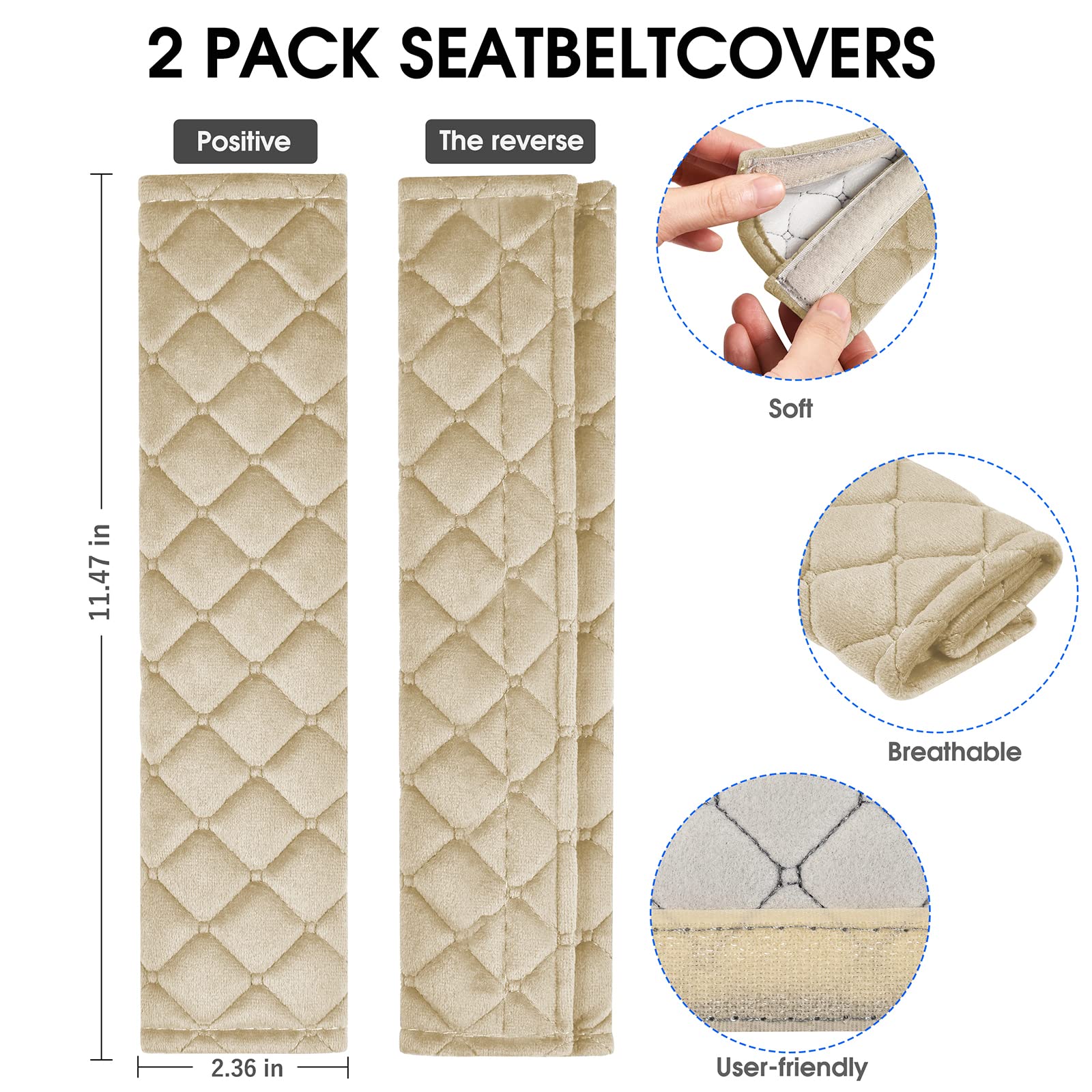 Mikafen 2Pack Car Seat Belt Pads Cover,Seat Belt Shoulder Strap Covers Harness Pad For Car/Bag,Soft Comfort Helps Protect You Neck And Shoulder From The Seat Belt Rubbing(Beige)