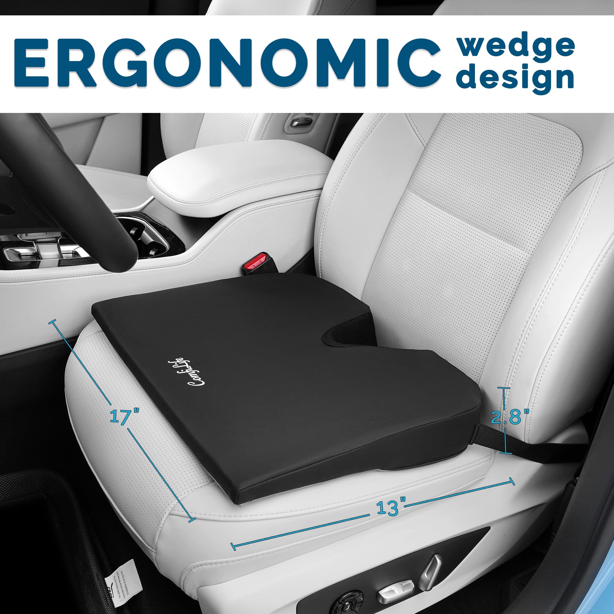 ComfiLife Car Seat Cushion - Premium Memory Foam Wedge for Pain Relief - Standard Size - Beige