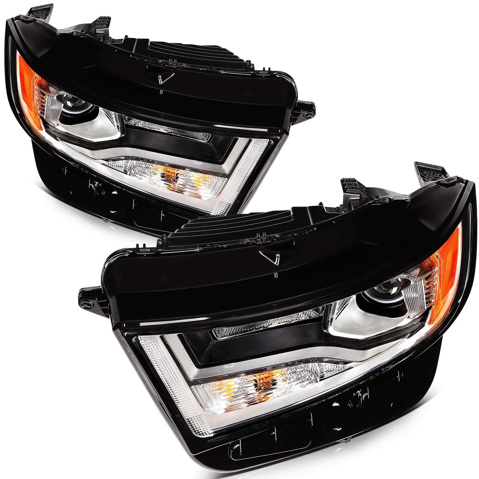 LBRST Headlights Fit 2015-2018 for Edge Driver & Passenger Side Headlight Assembly Black Housing Amber Reflector FT4Z13008A