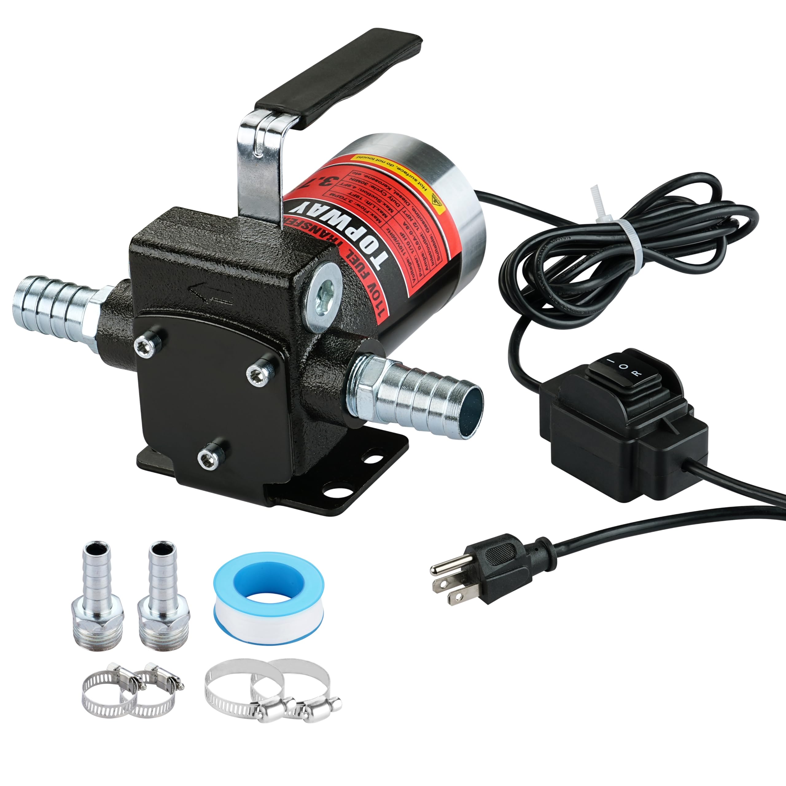 Topway 110V Ac Gasoline Fuel Pump 3.7Gpm Self-Priming Oil Transfer Pump With Handle, Reversible Pumping, Overheat Protection, Ex
