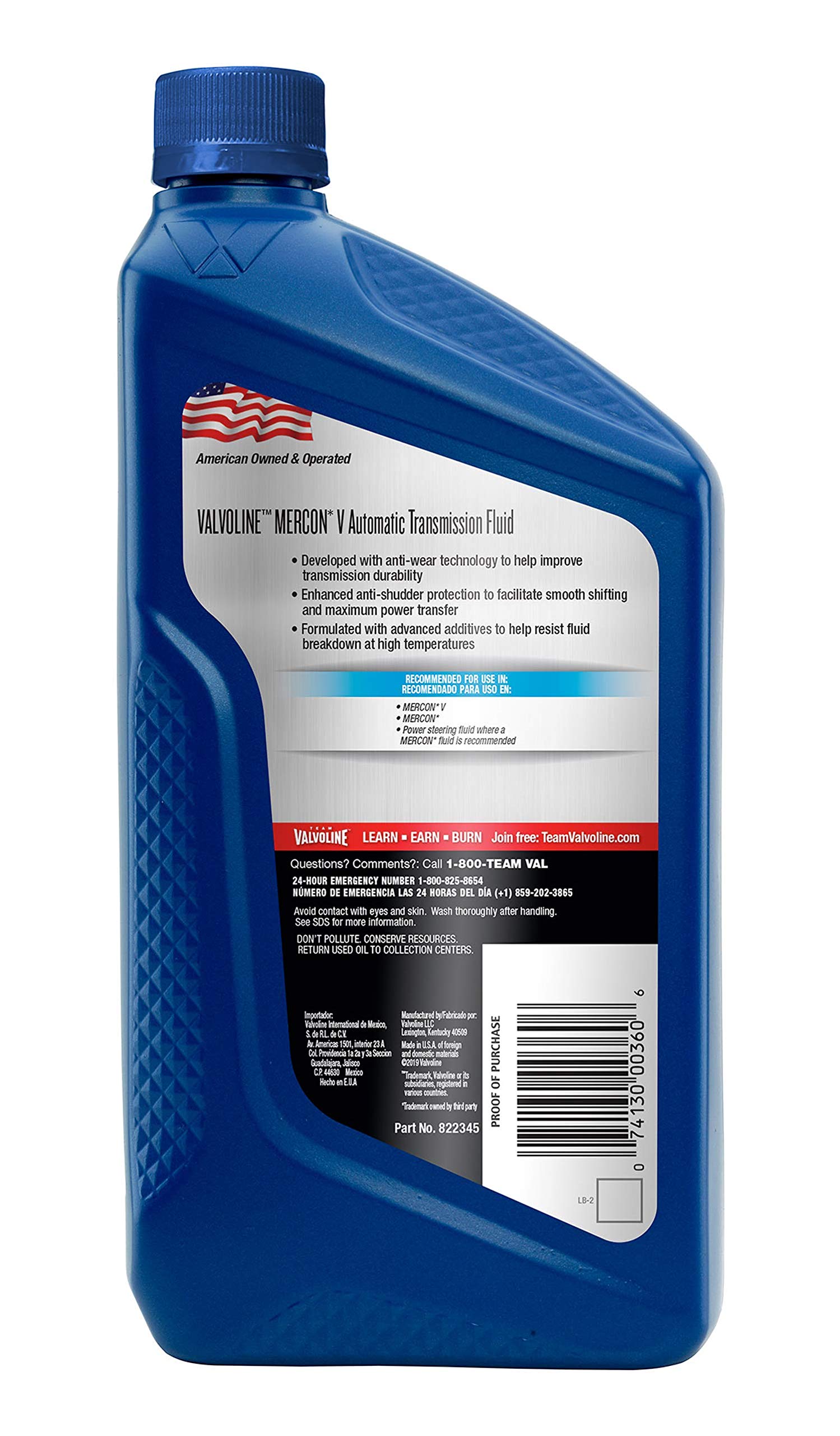 Valvoline Mercon V Automatic Transmission Fluid 1 QT - Conventional ATF, Model 822345