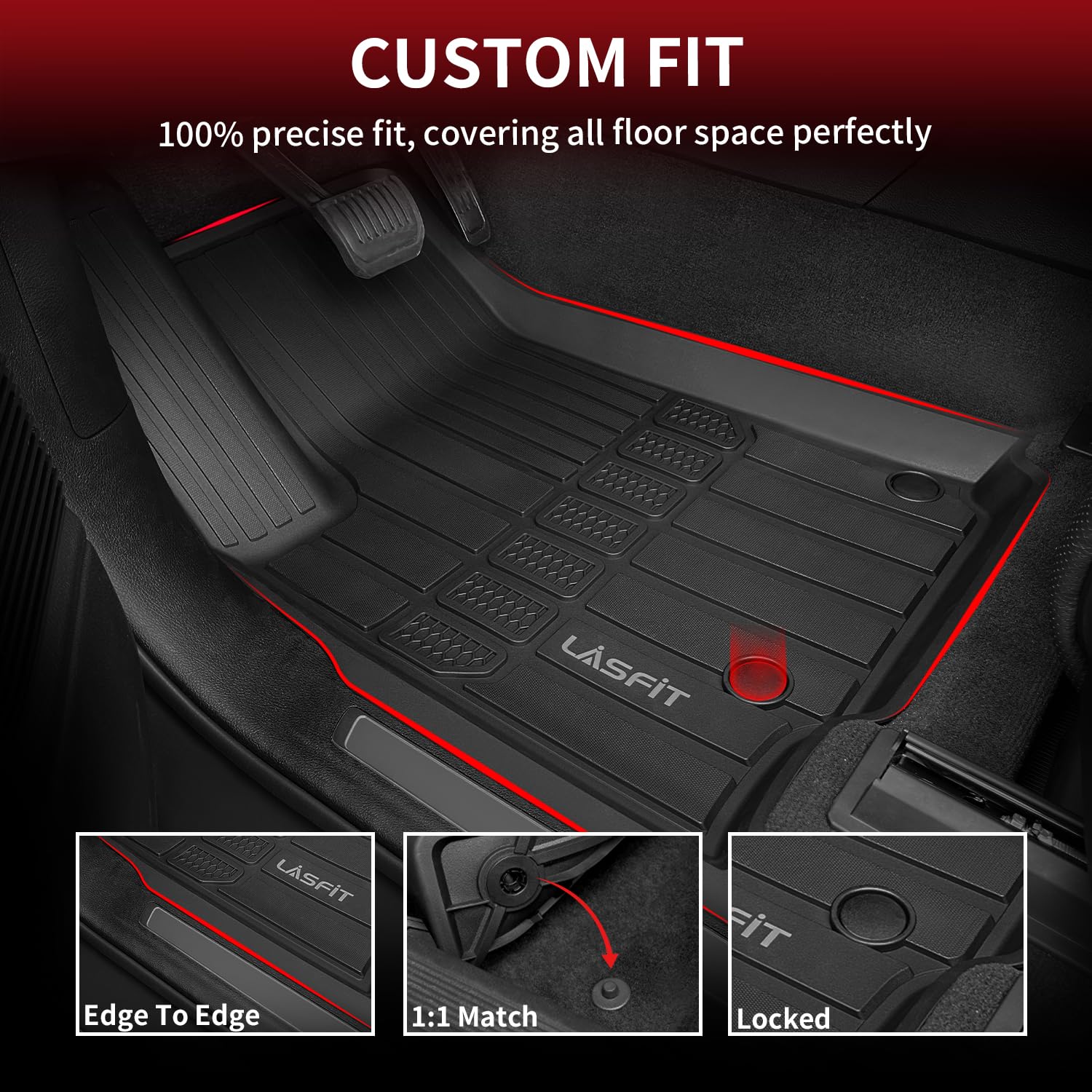 LASFIT Floor Mats for Jeep Grand Cherokee L 2021-2025, Custom Fit, All Weather, Black, TPE Material, Model LL-JE, 33*22*6